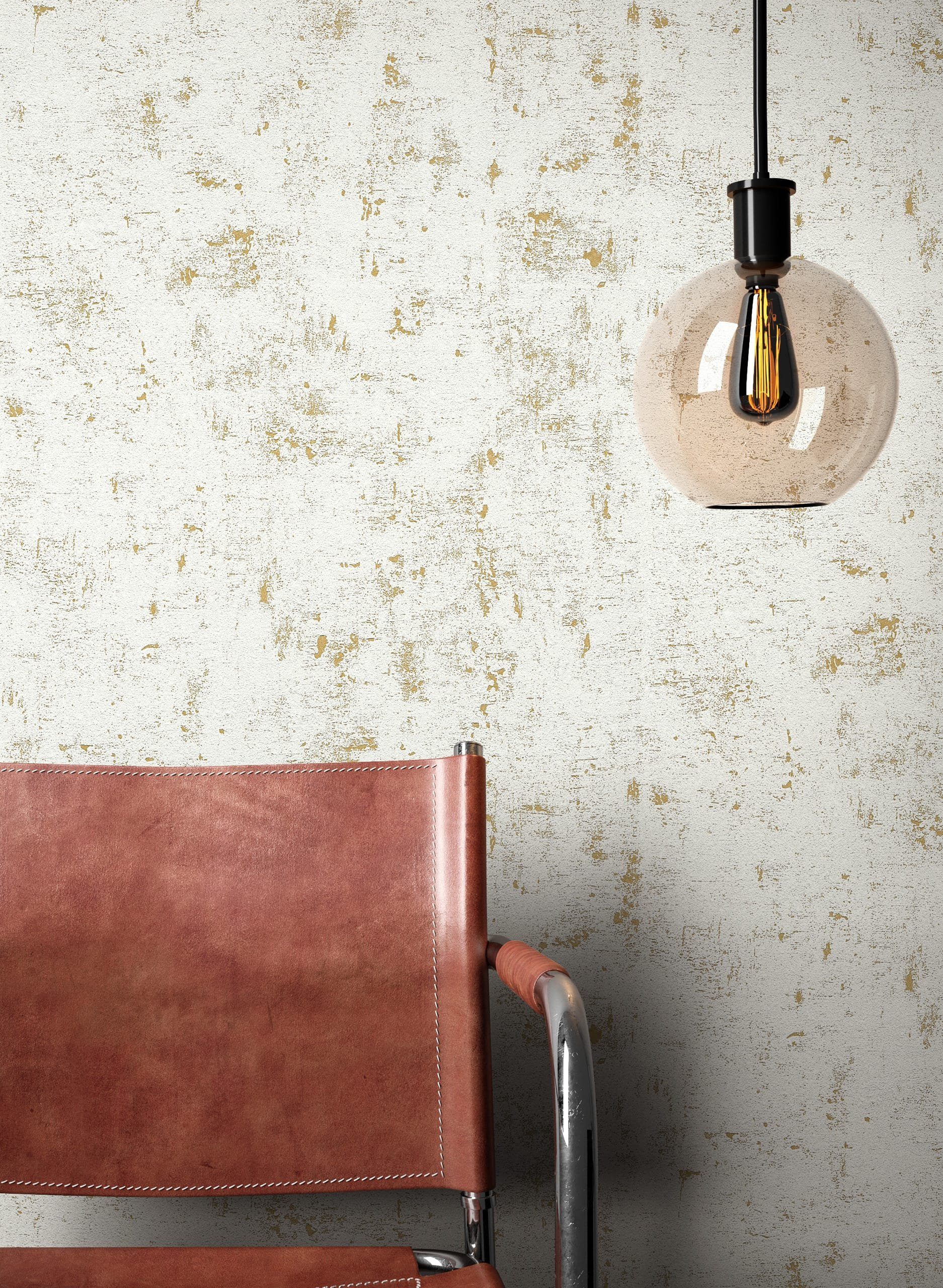 Newroom Vliestapete Kiba Gold Tapete Betonoptik Beton,Glanz, Creme Tapete Modern Beton - Betonoptik Betonwand Gold Industrial Glamour Glanz für Schlafzimmer Wohnzimmer Küche, Betonwand