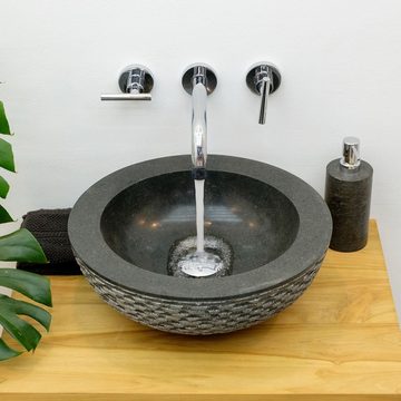 wohnfreuden Aufsatzwaschbecken Andesit Waschbecken 40 cm schwarz rund, 8_588