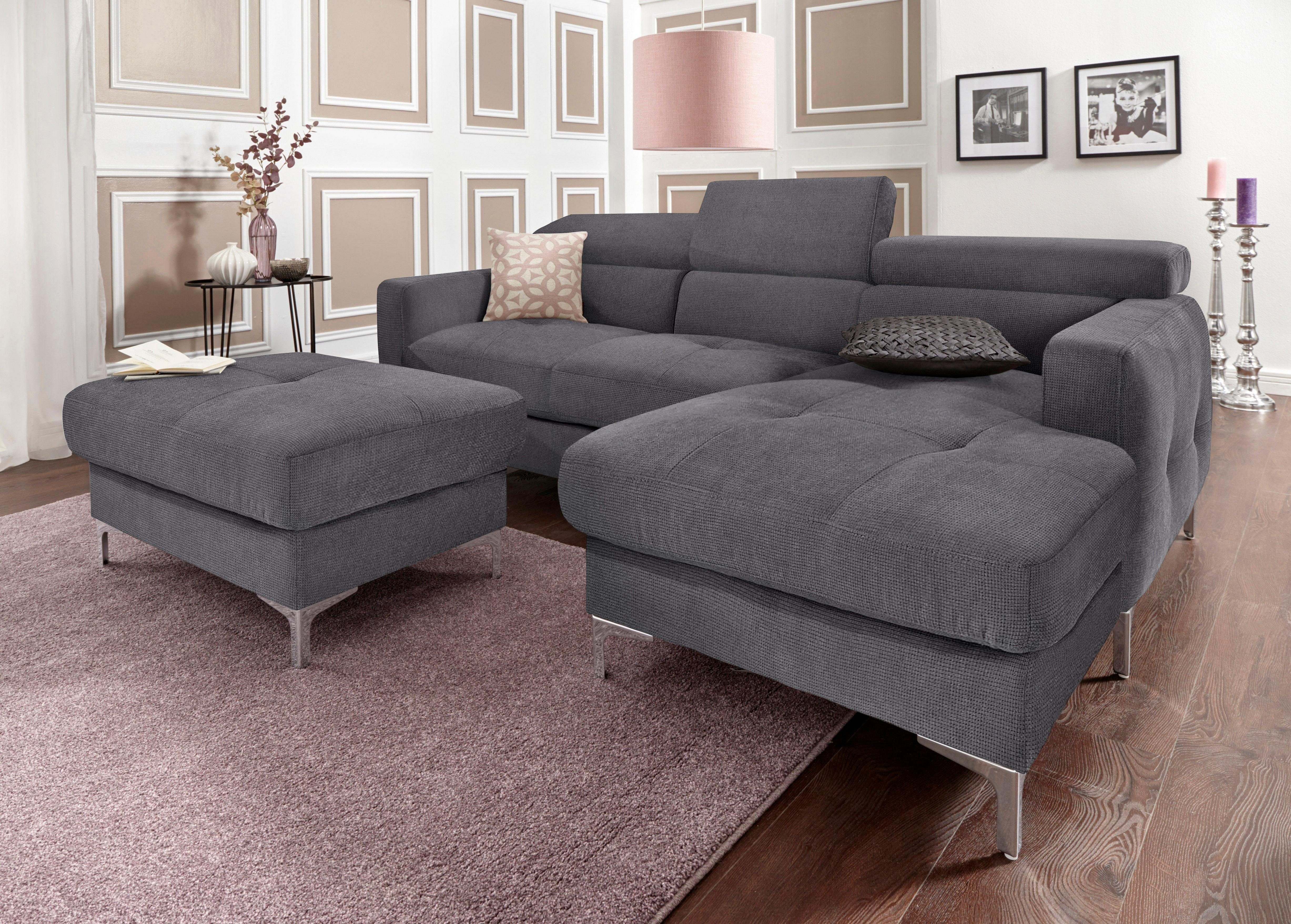 COTTA Polstergarnitur Sammy L-Form, (Set), Set bestehend aus: Ecksofa mit Kopfteilverstellung & Hocker