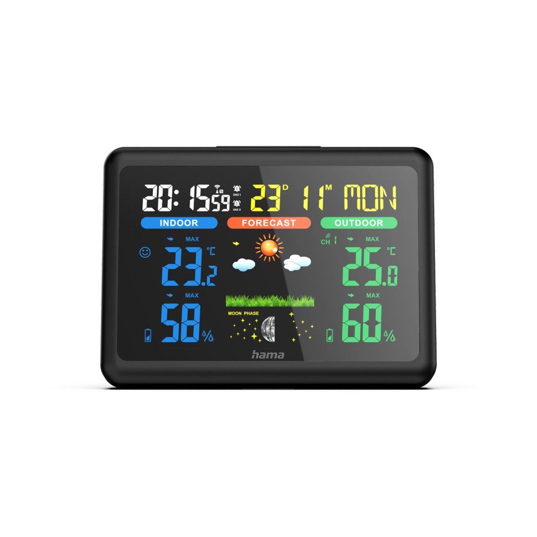 Wetter, Alarm, Wand Farbdisplay, Wetterstation, Außensensor, Hama Aufstellen mit der oder Wetterstation an Montagemöglichkeit zum Temparatur