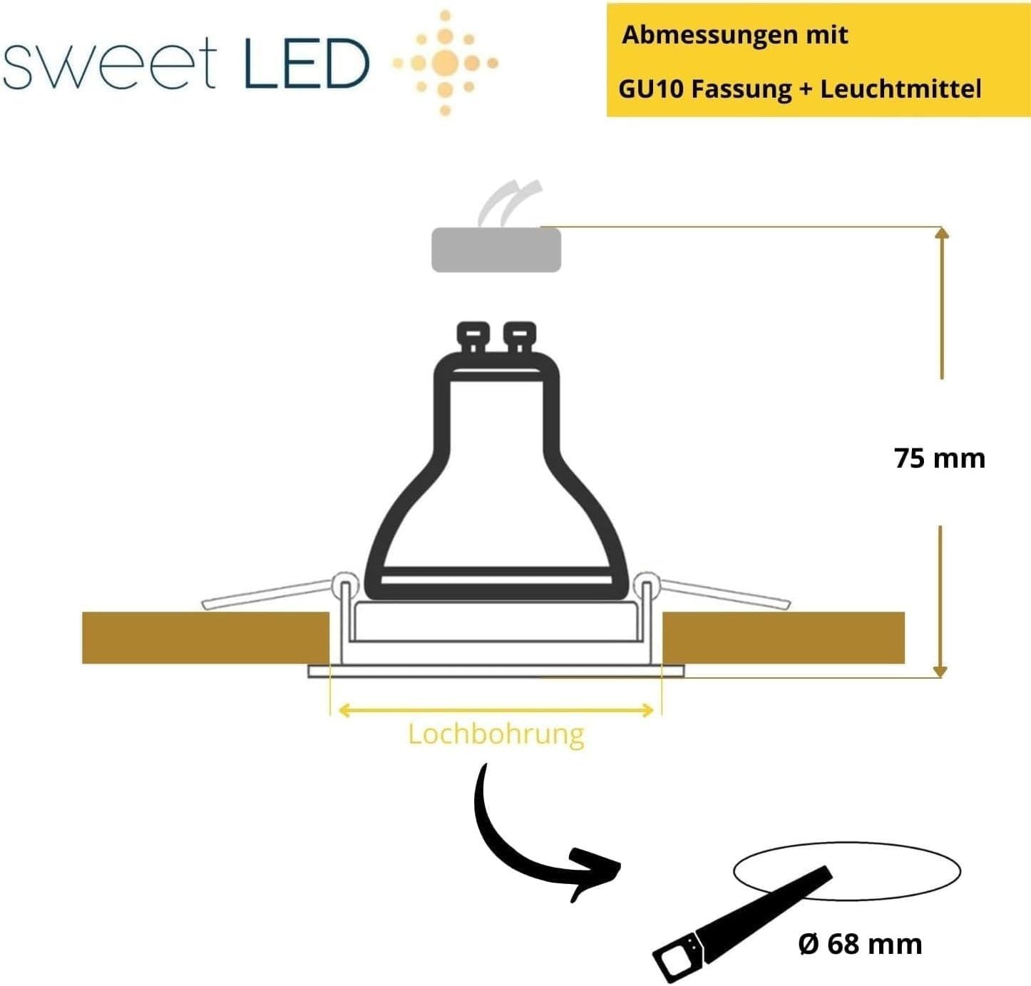 Sweet LED LED Einbaustrahler GU10 5W 230V Deckenstrahler 12er Set Weiß Schwenkbar 3000K Einbauspots, Deckenspots, Deckenstrahler,Einbauleuchten – Bild 5 von 5
