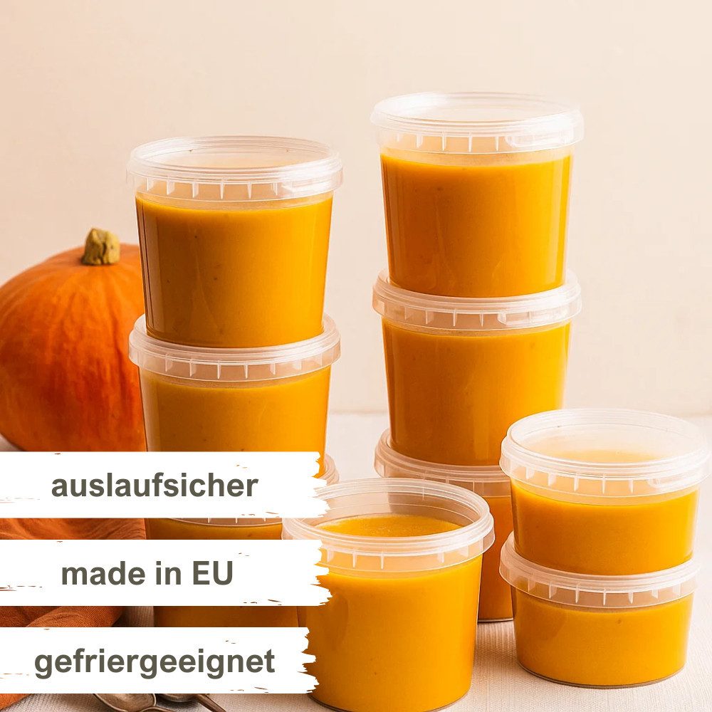 mikken Frischhaltedose 365 ml mit Deckel Plastikdose Lebensmittelbox Feinkostbecher, (Spar-Set, 10-tlg., 10-100er Set), sicher für kalte und heiße Inhalte bis 95 °C