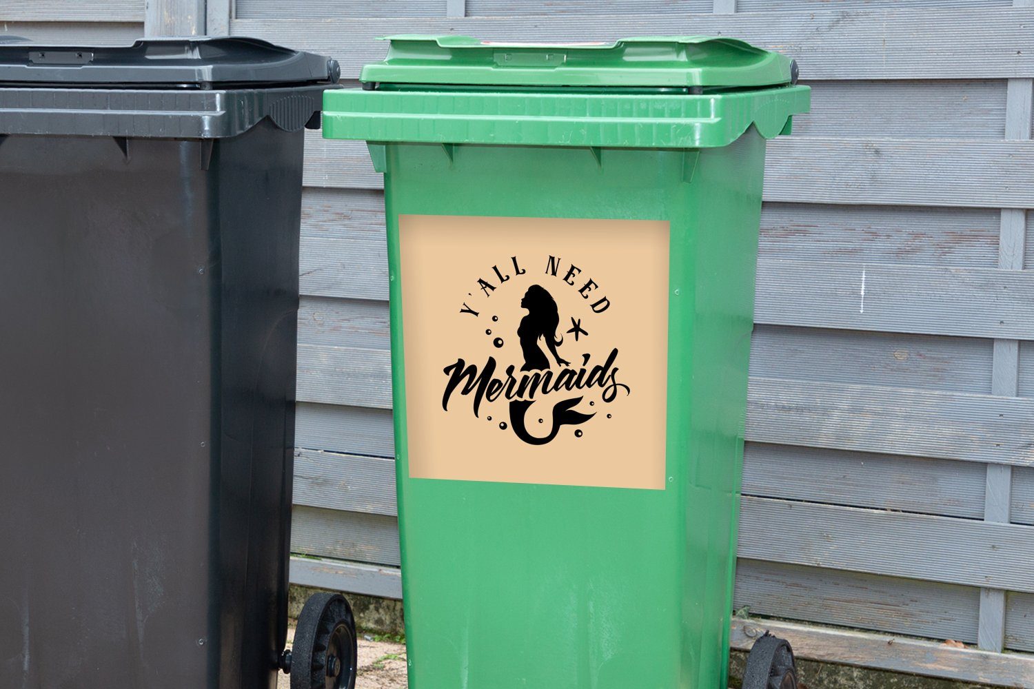 Abfalbehälter Mülltonne, St), Container, MuchoWow - - (1 Mülleimer-aufkleber, Wandsticker Meerjungfrau Sticker, Silhouette Zitate