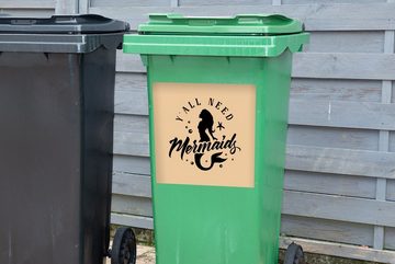 MuchoWow Wandsticker Meerjungfrau - Zitate - Silhouette (1 St), Mülleimer-aufkleber, Mülltonne, Sticker, Container, Abfalbehälter