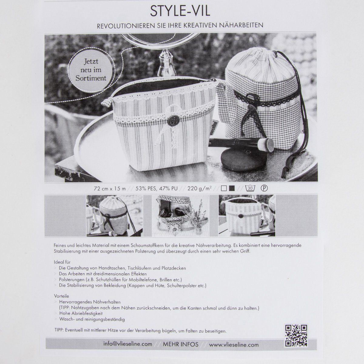 SCHÖNER LEBEN. Stoff Vlieseline Stoff Meterware Style Vil weiß 72cm