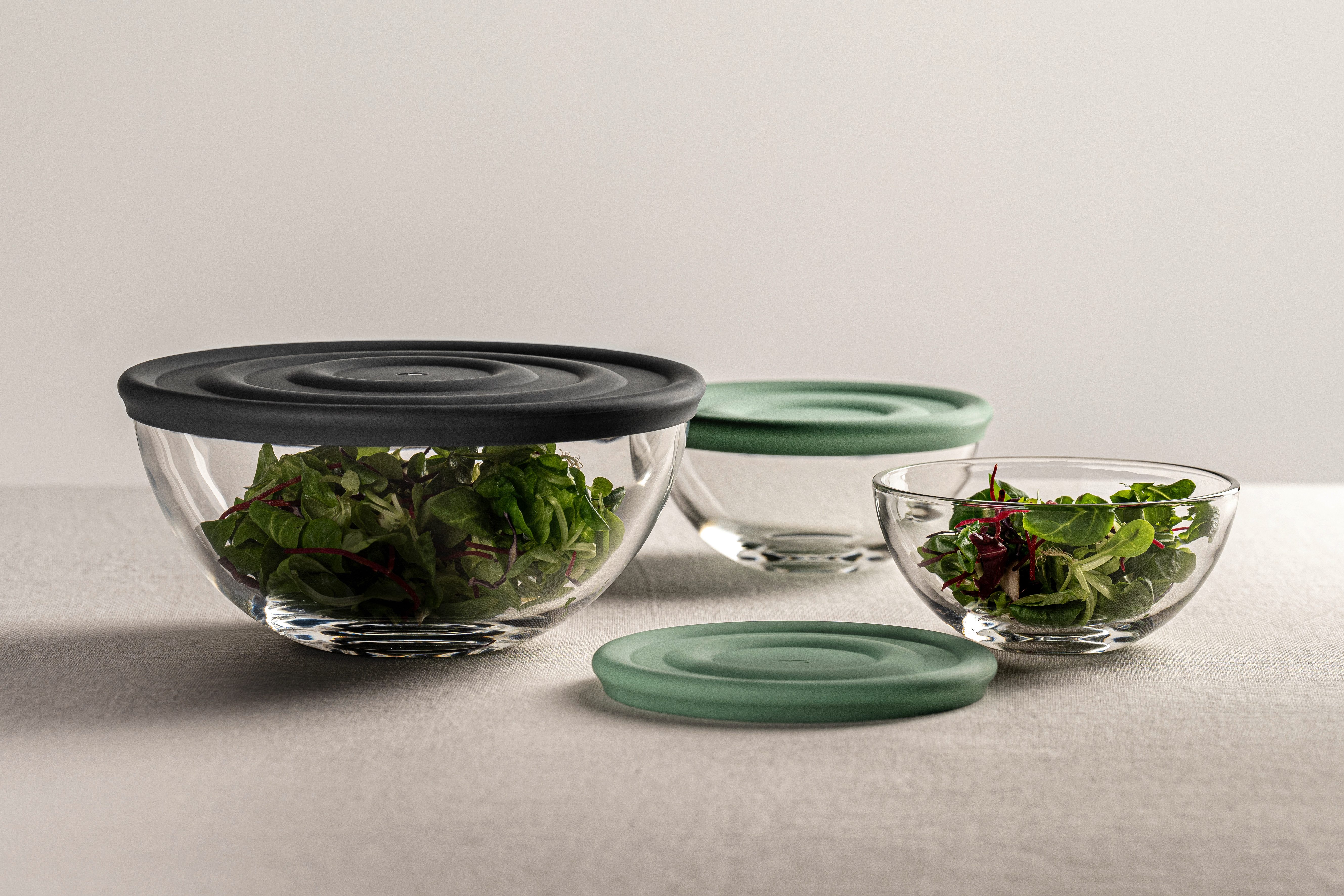 LEONARDO Schale Schalen-Set CUCINA, 6-teilig, 3 Schüsseln mit Silikondeckel, Glas, (Set, 6-tlg), spülmaschinengeeignet