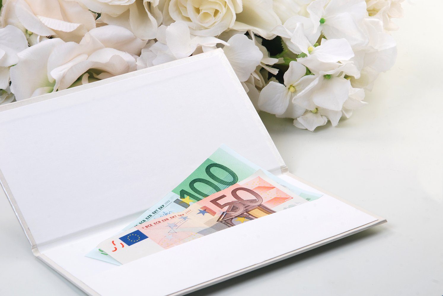 partydeco Grußkarten, Elegantes Hochzeitskarten Etui für Geldgeschenke 19,5x10,5cm perlweiß