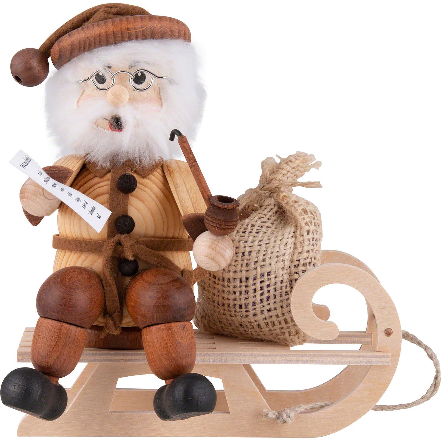 RATAGS Kunsthandwerk Räuchermännchen Weihnachtsmann auf Schlitten (17cm) Räuchermann von RATAGS Holzdesign