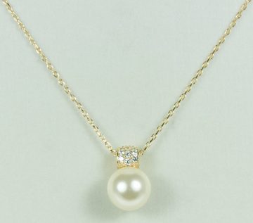 LUISIA® Kette mit Anhänger Filigrane Goldene Damen Halskette mit Perlen-Anhänger - 925 Silber Schmuck mit Zirkonia (inkl. Schmuckbox)