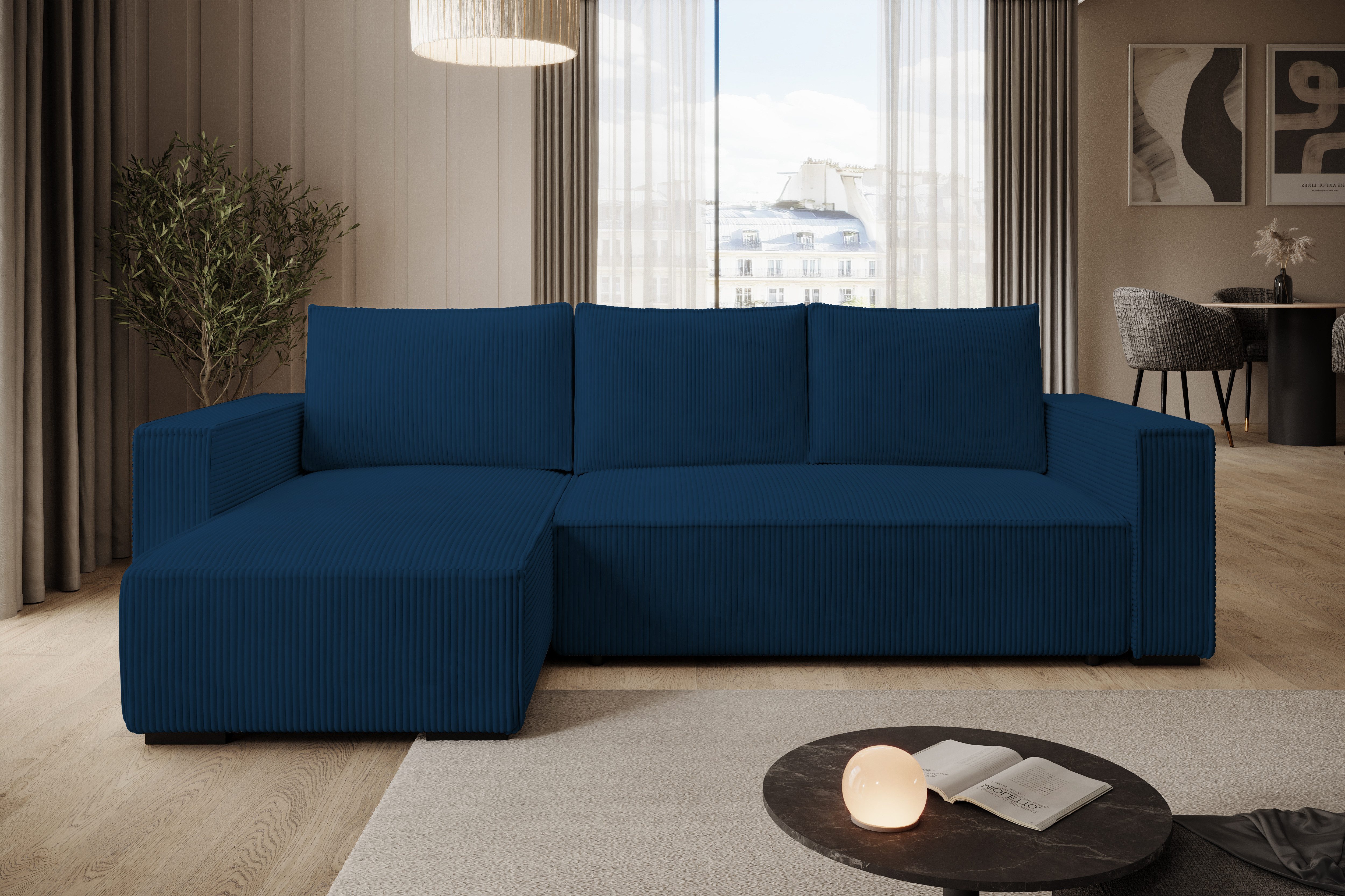 storez24 Ecksofa Letto, mit Bettkasten und Schlaffunktion, Cordstoff, L-Form, bequem