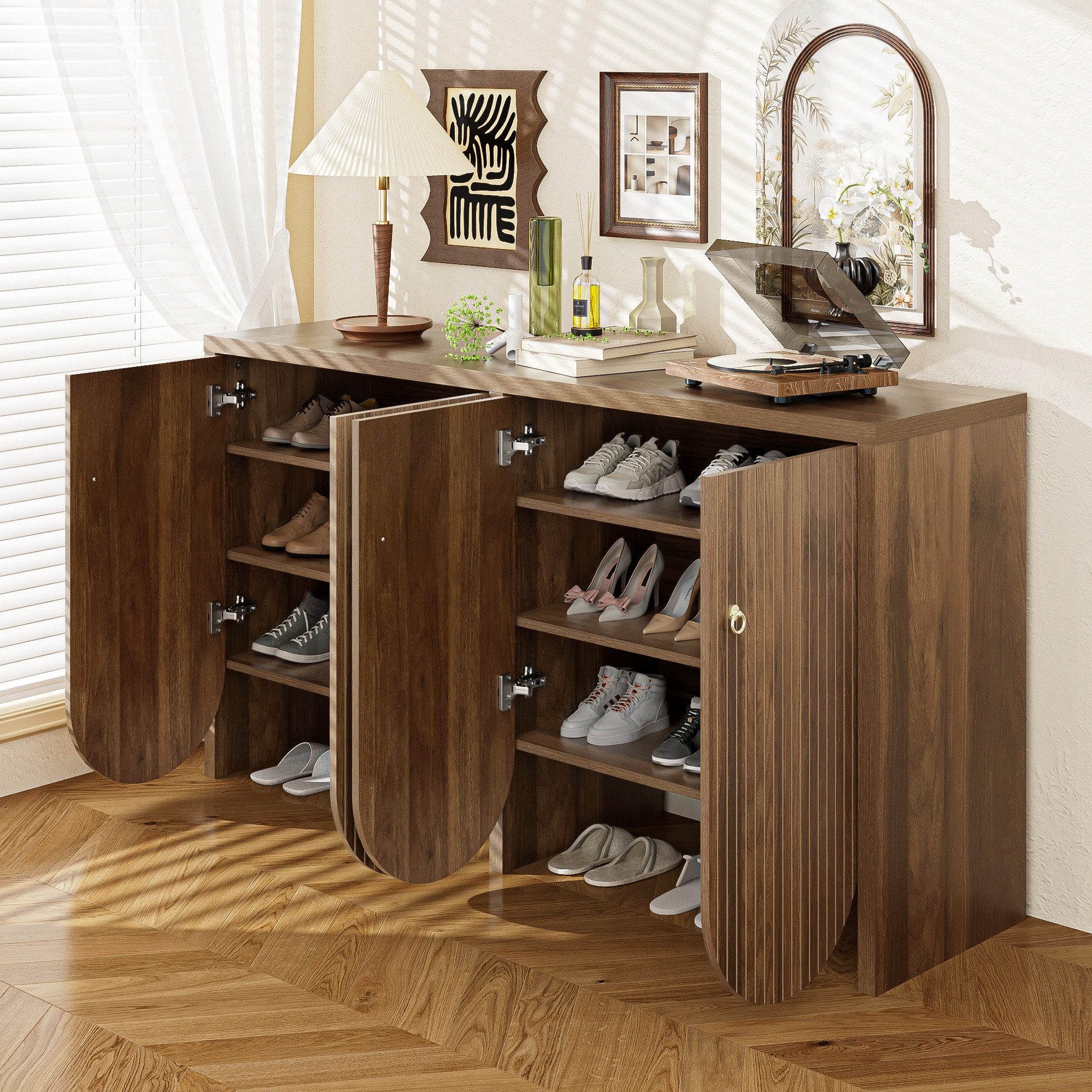 IDEASY Sideboard Sideboard Walnussoptik 4-türig mit verstellbaren Böden