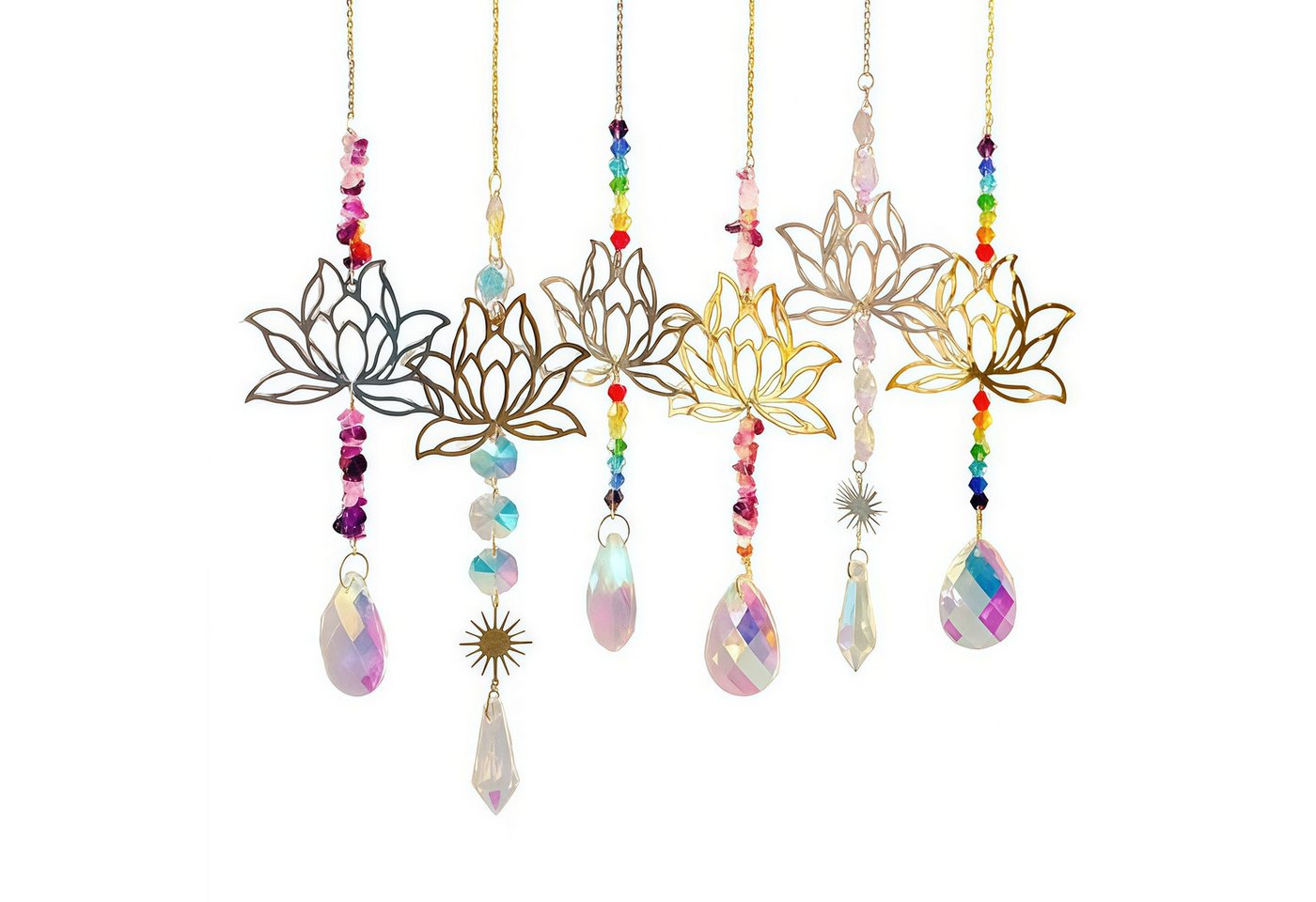 FOUORTUNATE-BEE Windspiel Lotus Sonnenfänger Set (6-teilig) für Fenster & Garten (6 St), Hängedeko als Regenbogenmacher für Fenster und Garten