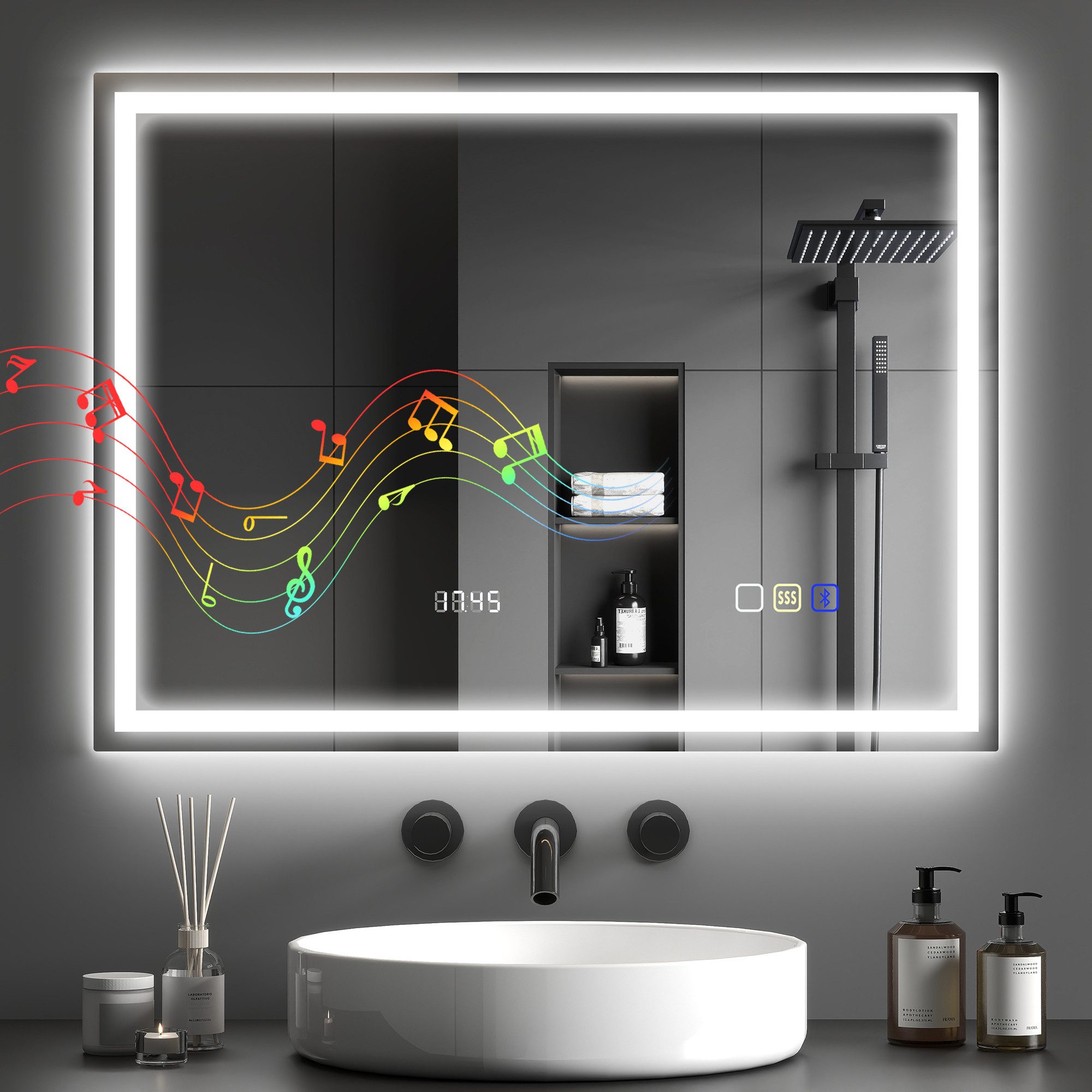 HOMCOM Badspiegel mit Bluetooth-Musikfunktion Memory-Funktion Uhr günstig online kaufen
