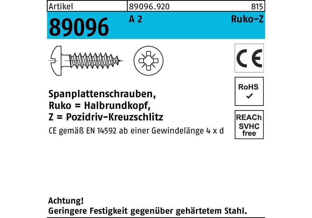 Sechskant-Holzschraube Spanplattenschraube R 89096 HAKO Kreuzschlitz-PZ 5 x 70 -Z A 2