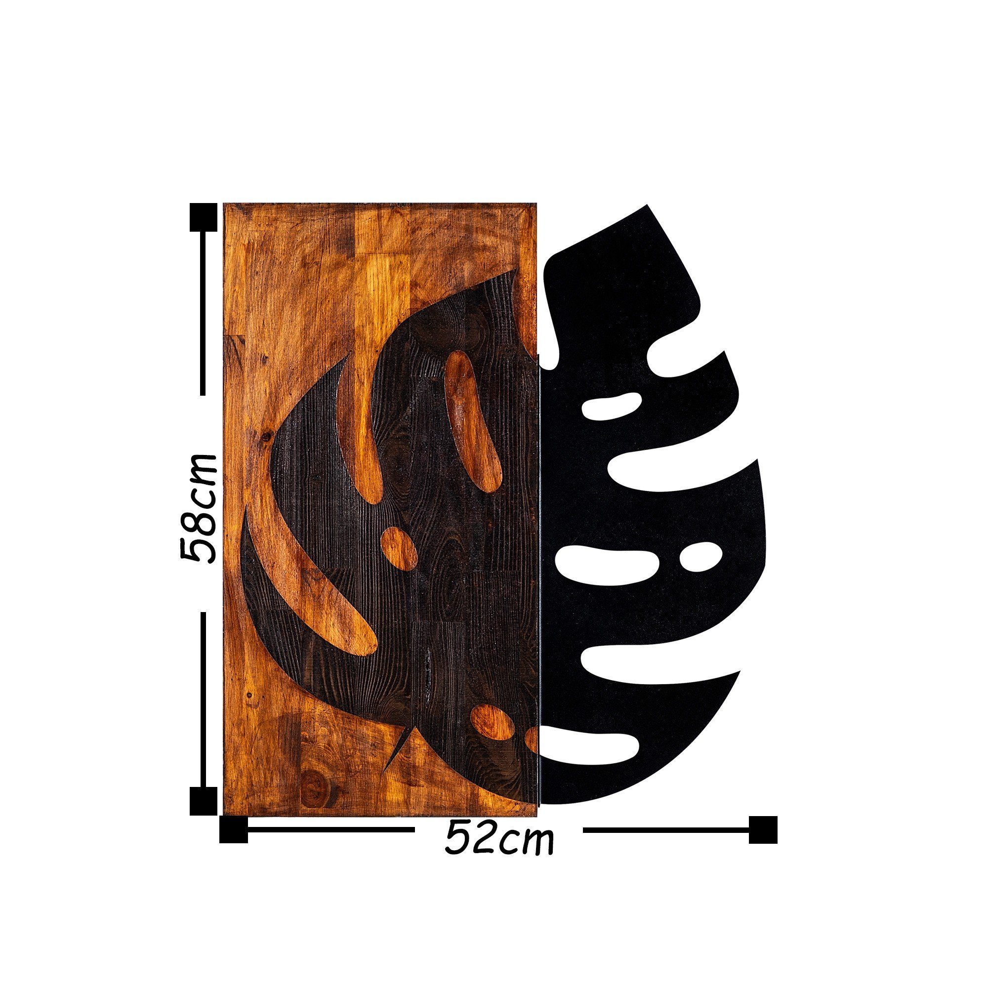 Holz Wallity 50% Wanddekoobjekt 52 SKL1238,Schwarz, 58 cm, x