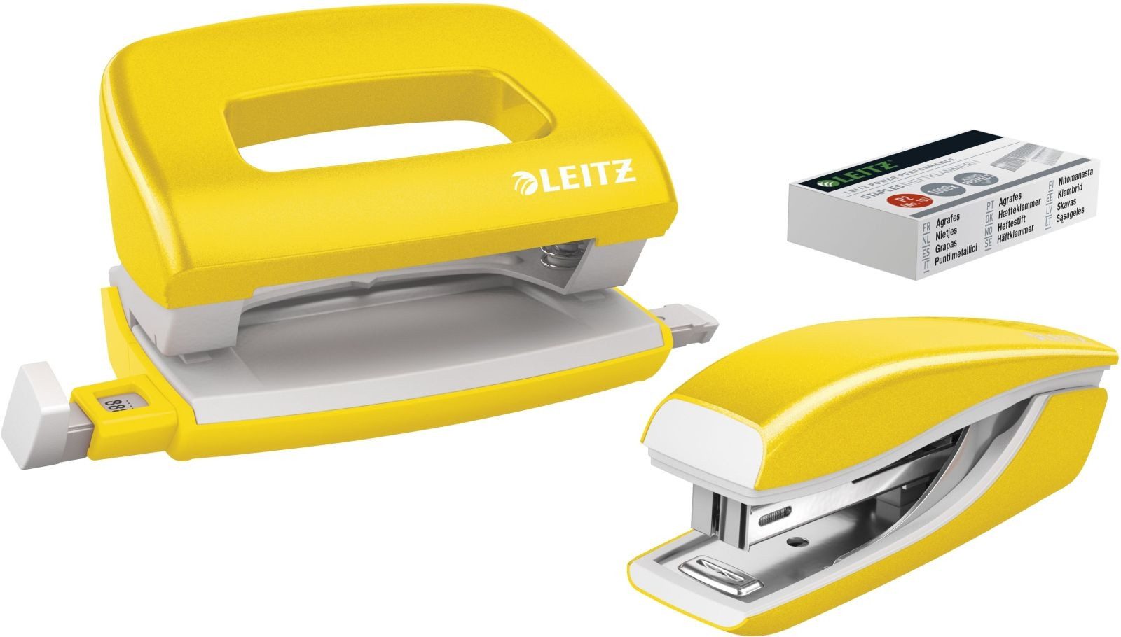 LEITZ Tischaufsatz Schreibtisch-Set Mini Nexxt Wow Locher/Heftgerät 5060/5528 gelb