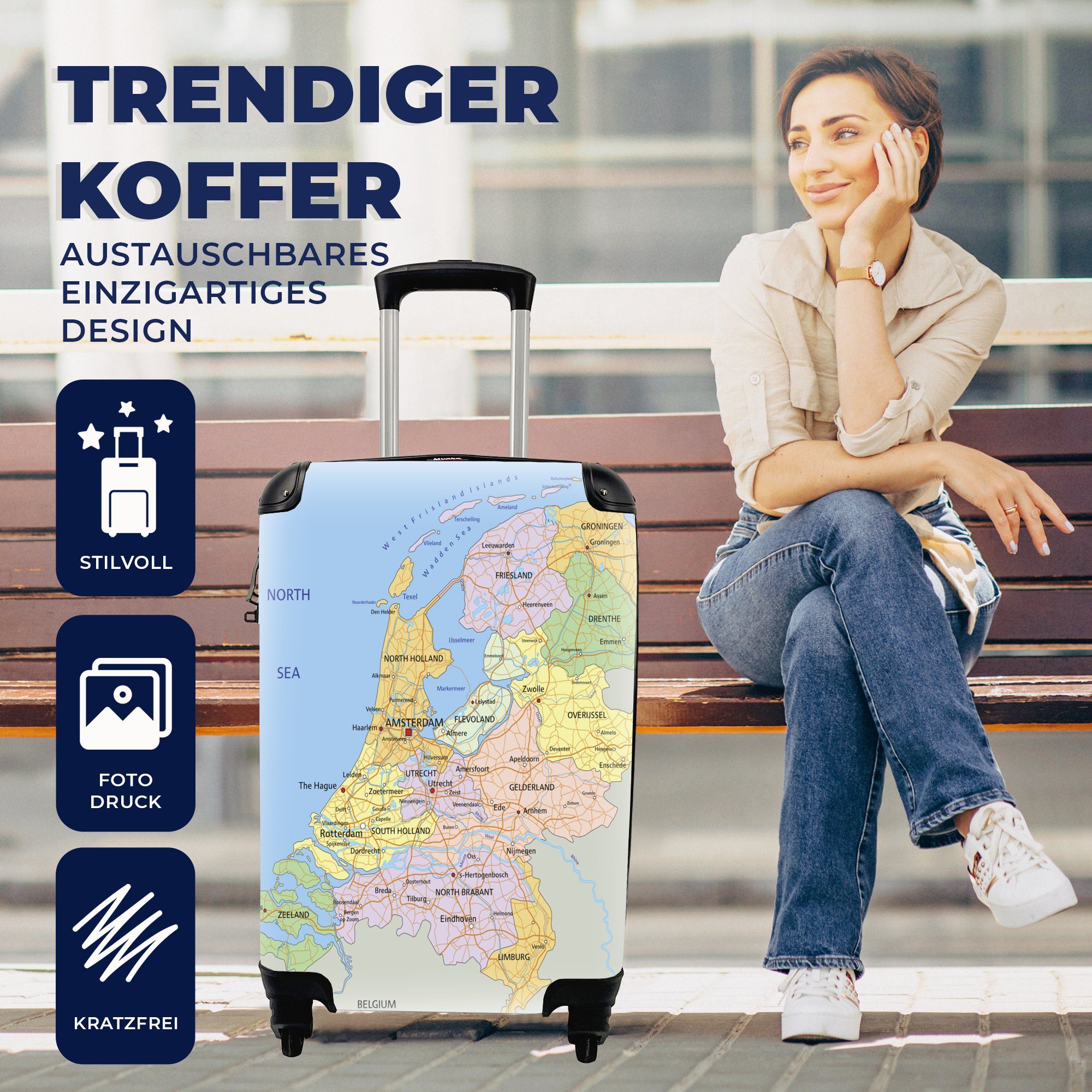 Niederlande Reisetasche - für - Handgepäck MuchoWow 4 Ferien, mit Farben, Trolley, rollen, Reisekoffer Englische Handgepäckkoffer Karte Rollen,