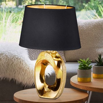 etc-shop Tischleuchte, Leuchtmittel nicht inklusive, Nachttischleuchte gold Tischlampe Wohnzimmer Textil