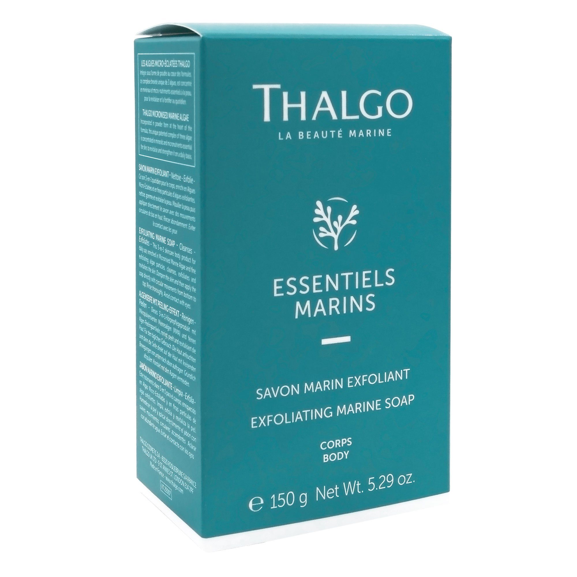 THALGO Feste Duschseife Marine Essentials 3-IN-1 Algen-Seife mit Peeling-Effekt, 150g