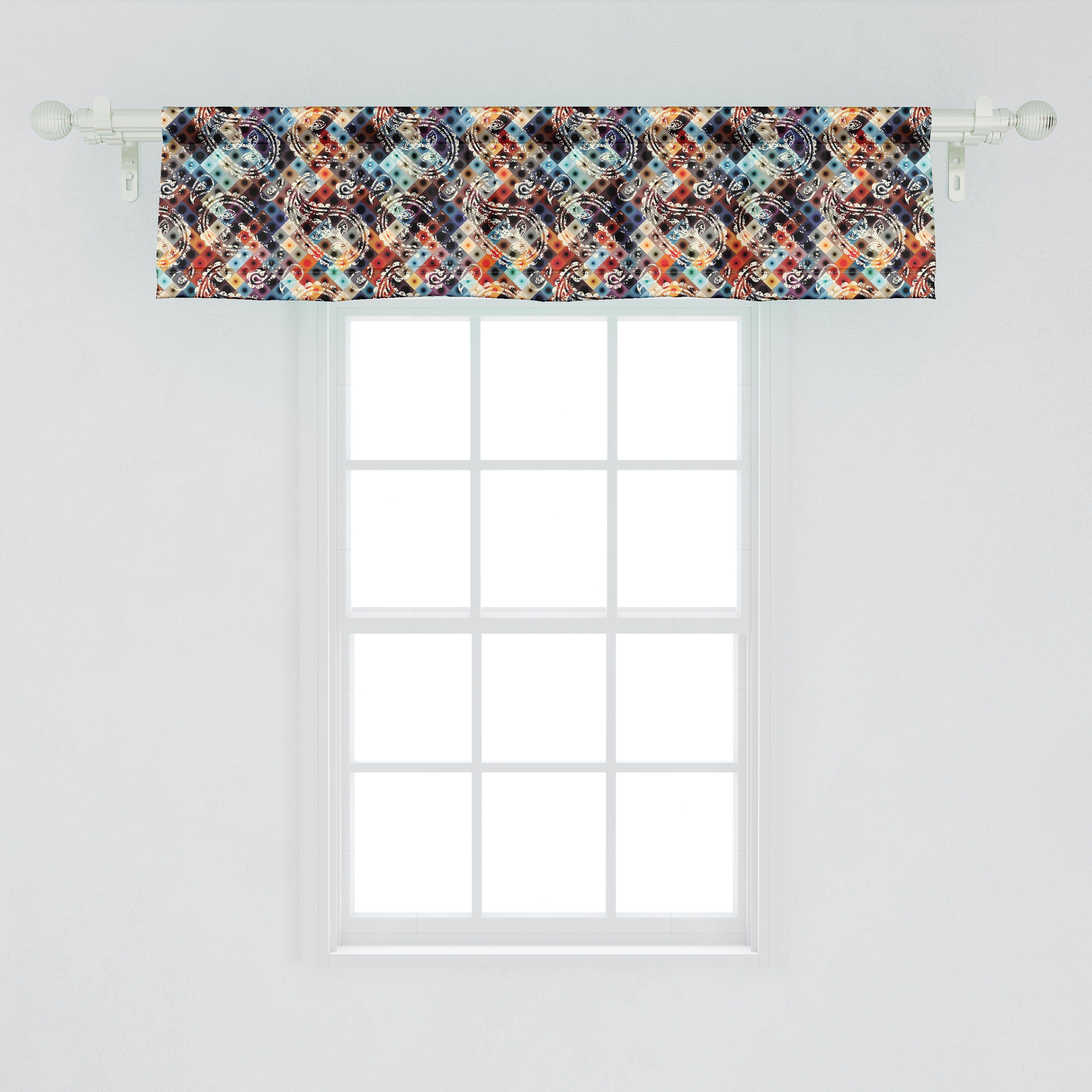 Scheibengardine Vorhang Volant für Küche Schlafzimmer Stangentasche, Paisley mit Dekor Spots Abakuhaus, Modern Microfaser