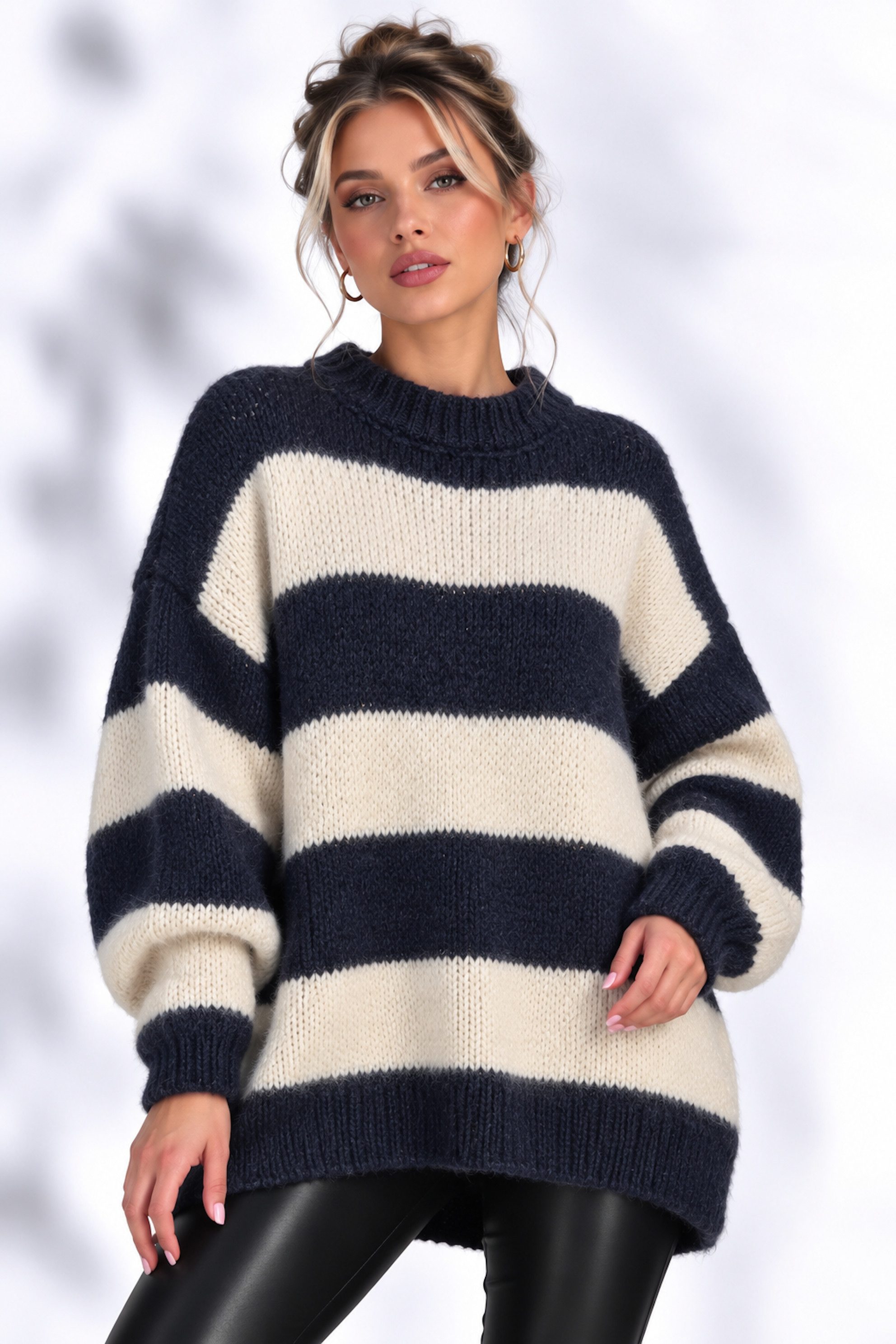Worldclassca Strickpullover WORLDCLASSCA Damen Oversize Strickpullover Gestreift Streifen Sweat Neue Kollektion - Stilvolle und gemütliche Strickmode für Damen