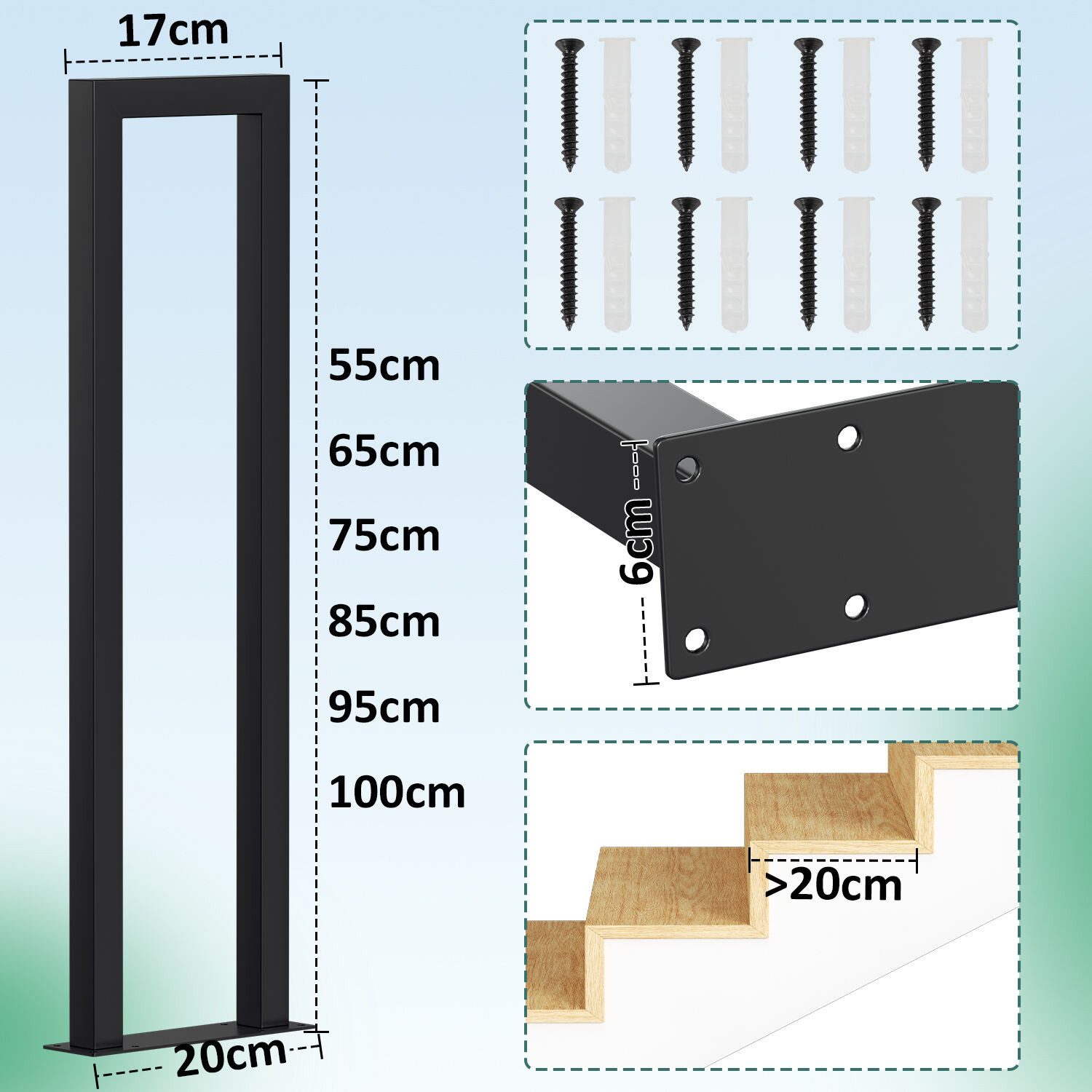 Clanmacy Treppengeländer U-förmige Eisen Handlauf Geländer Aufmontage 55 - günstig online kaufen