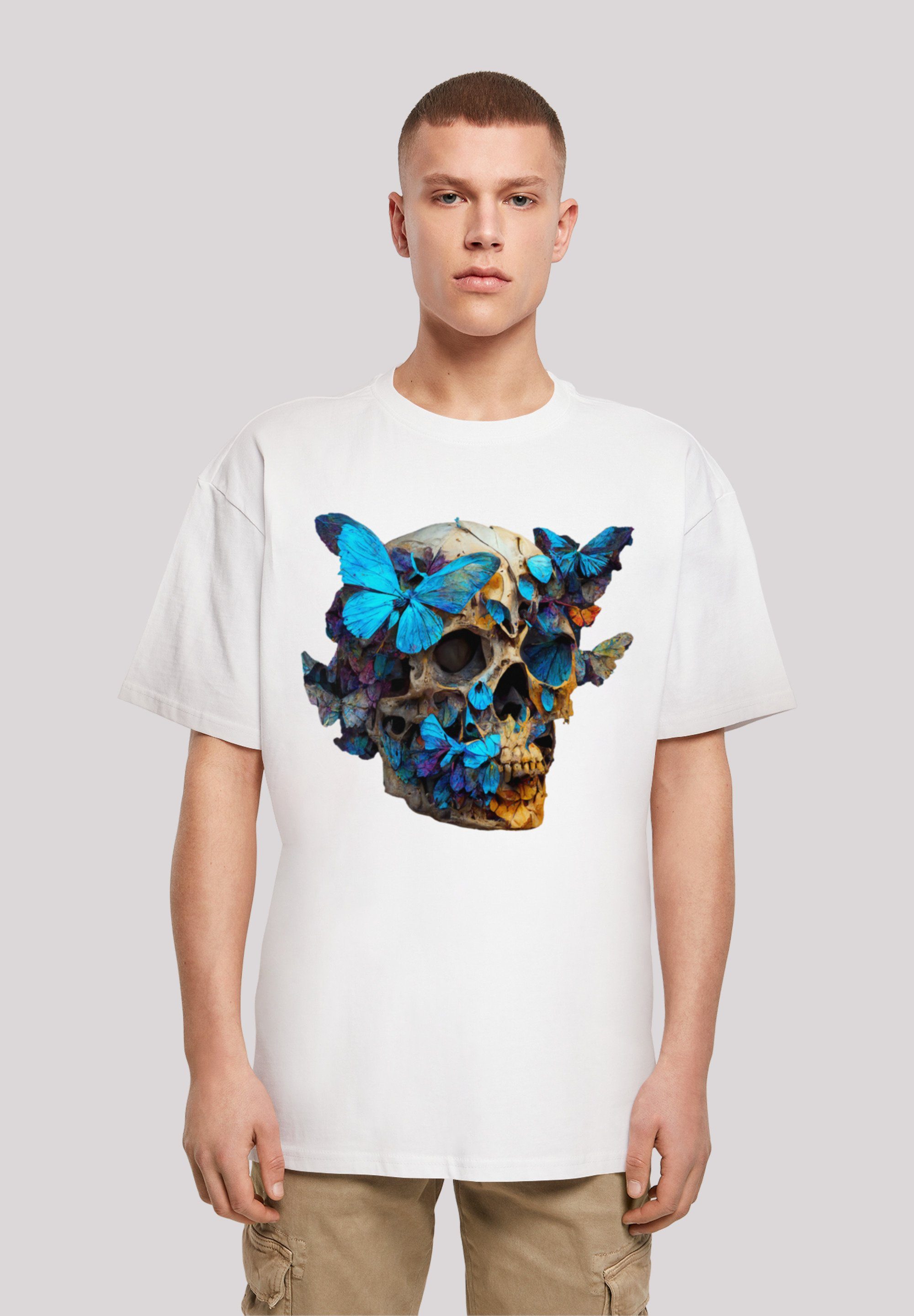F4NT4STIC T-Shirt Schmetterling Skull OVERSIZE TEE Print weiß