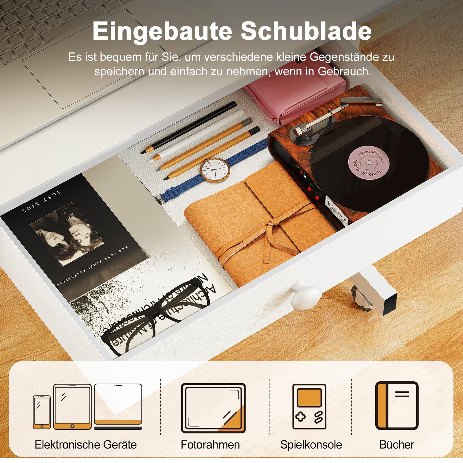 GTPLAYER Eckschreibtisch Höhenverstellbarer Schreibtisch, Computertisch Laptoptisch, mit Schubladen,Tisch höhenverstellbar 80 * 50*(73-115) cm