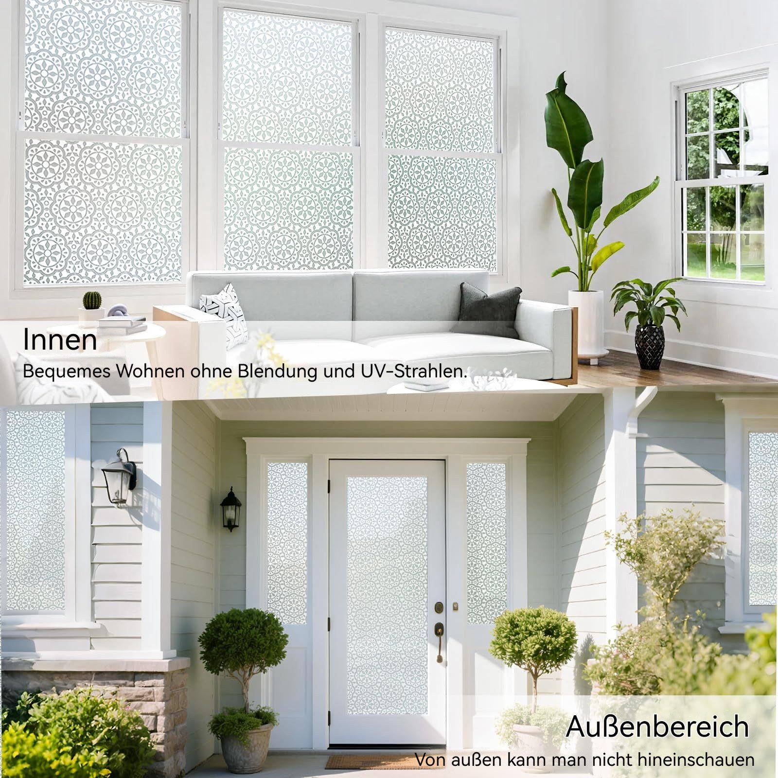 Diwzbyn Fensterfolie Blickdicht Selbsthaftende Sichtschutzfolie Fenster Dekofolie, Privatsphäre Statisch haftenden Glasaufkleber Ohne Klebstoff – Bild 4 von 5