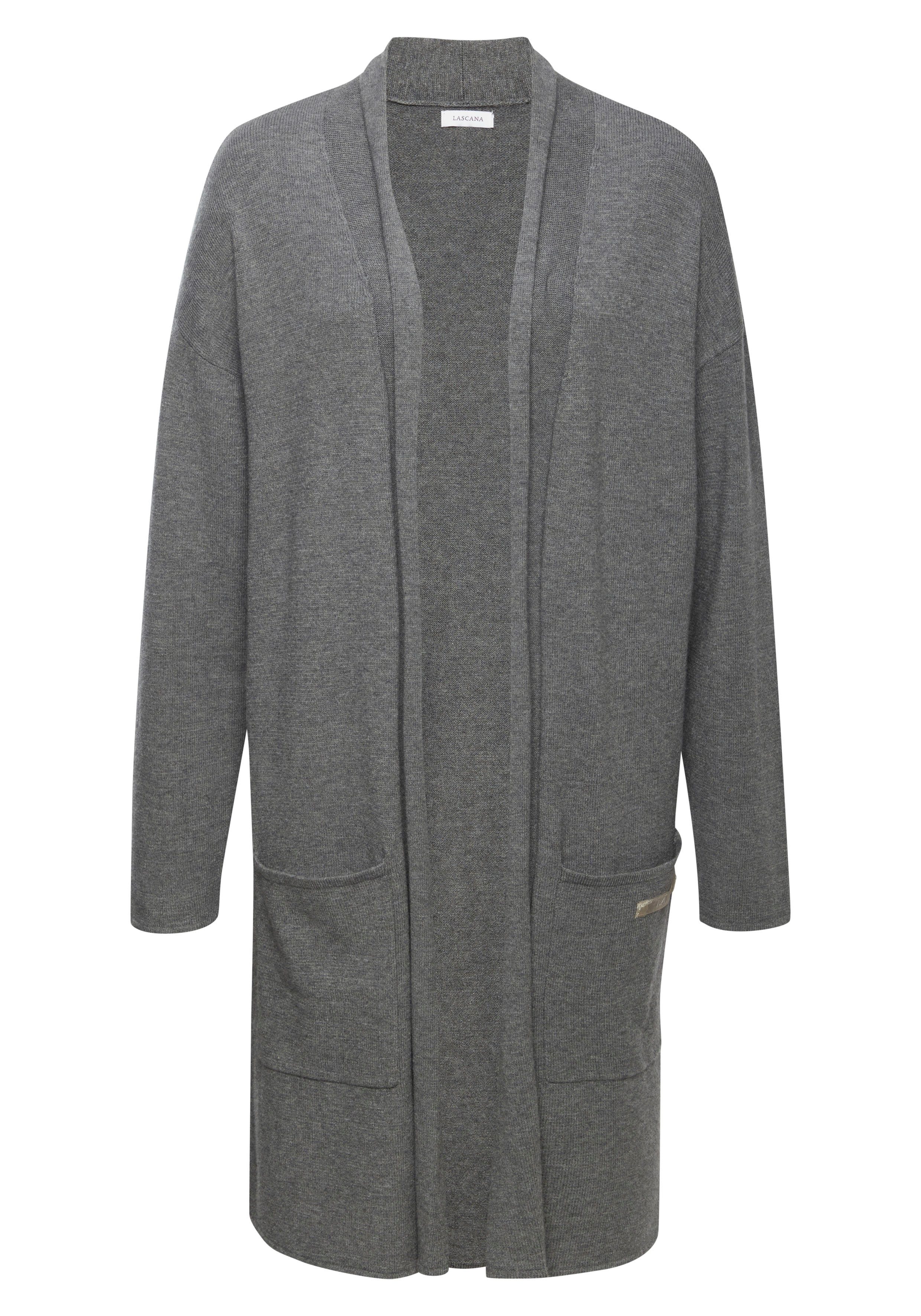 LASCANA Longstrickjacke mit aufgesetzte Taschen und Umlegekragen, Loungewear