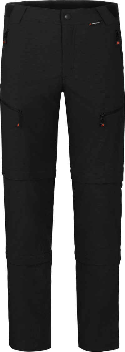 Bergson Zip-off-Hose LEBIKO Doppel Zipp-Off mit T-ZIPP Herren Wanderhose, robust elastisch, Normalgrößen, schwarz