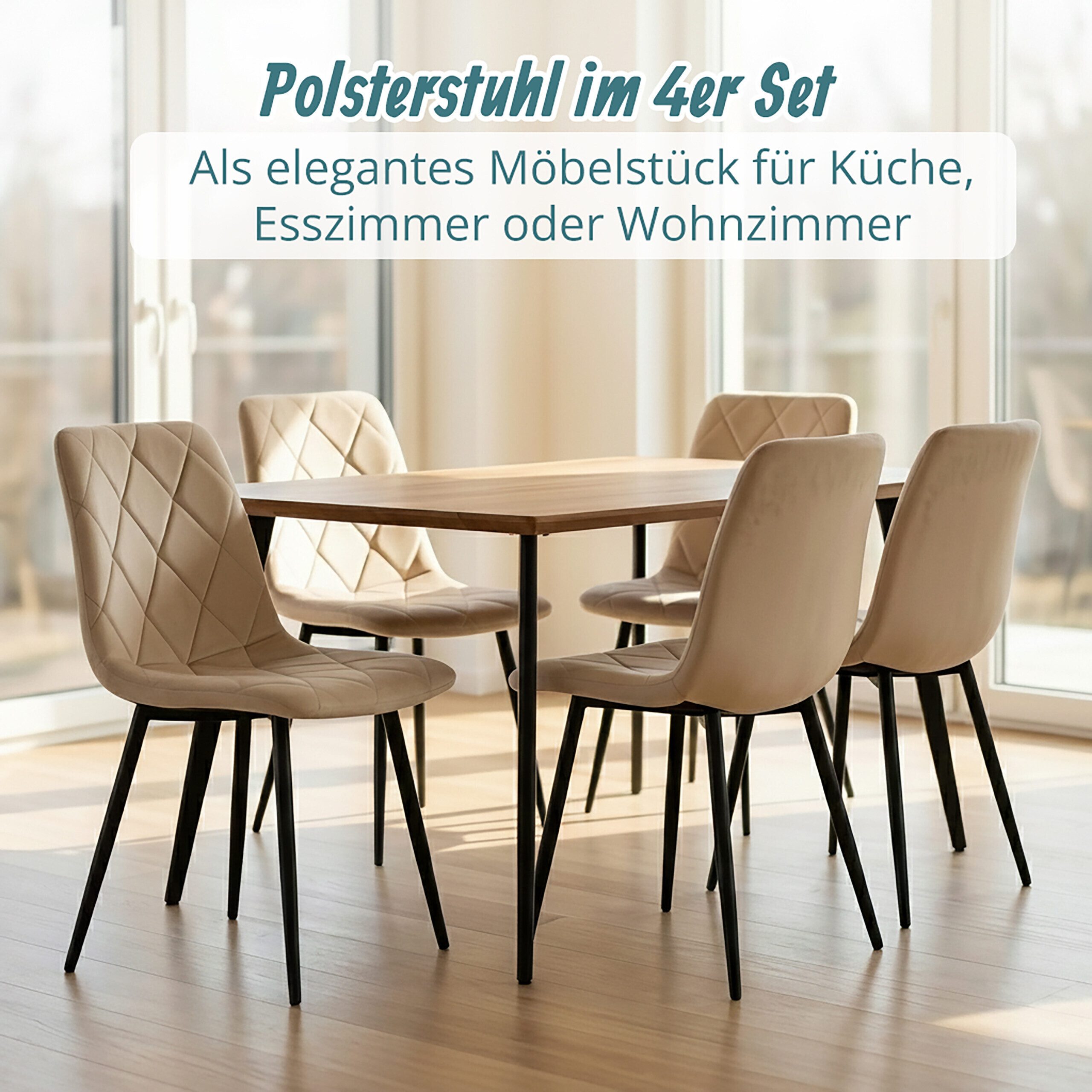 relaxdays Esszimmerstuhl Samt Esszimmerstuhl Set (4 St), Beige, 4er-Pack – Bild 2 von 5
