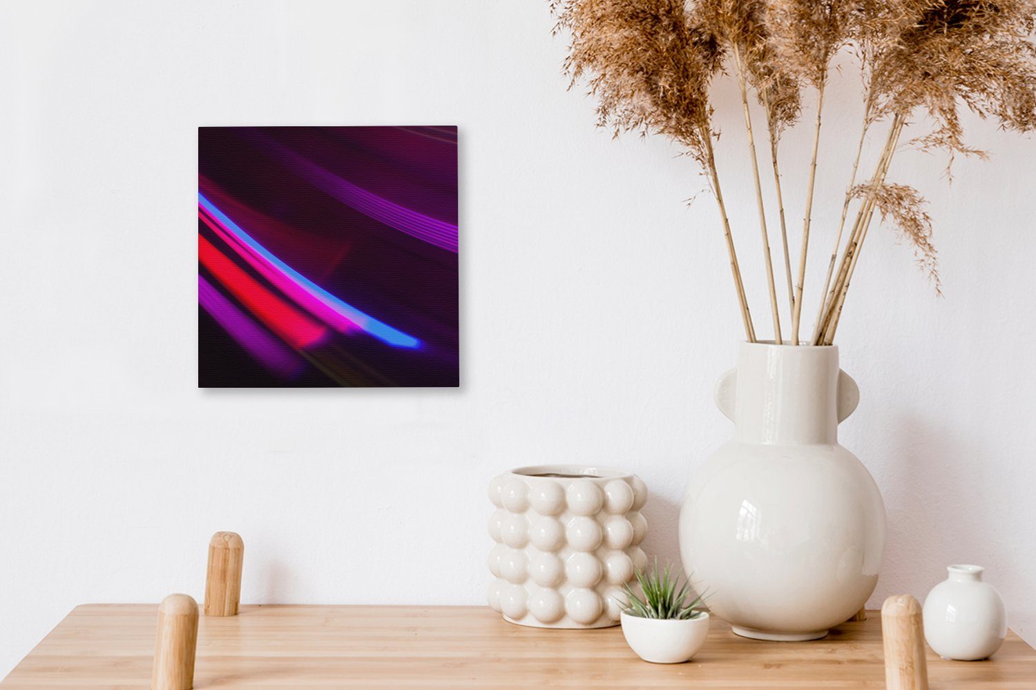 OneMillionCanvasses® Leinwandbild Geometrie mit violetten Leinwand Schlafzimmer Wohnzimmer für Lichtstreifen, St), (1 Bilder