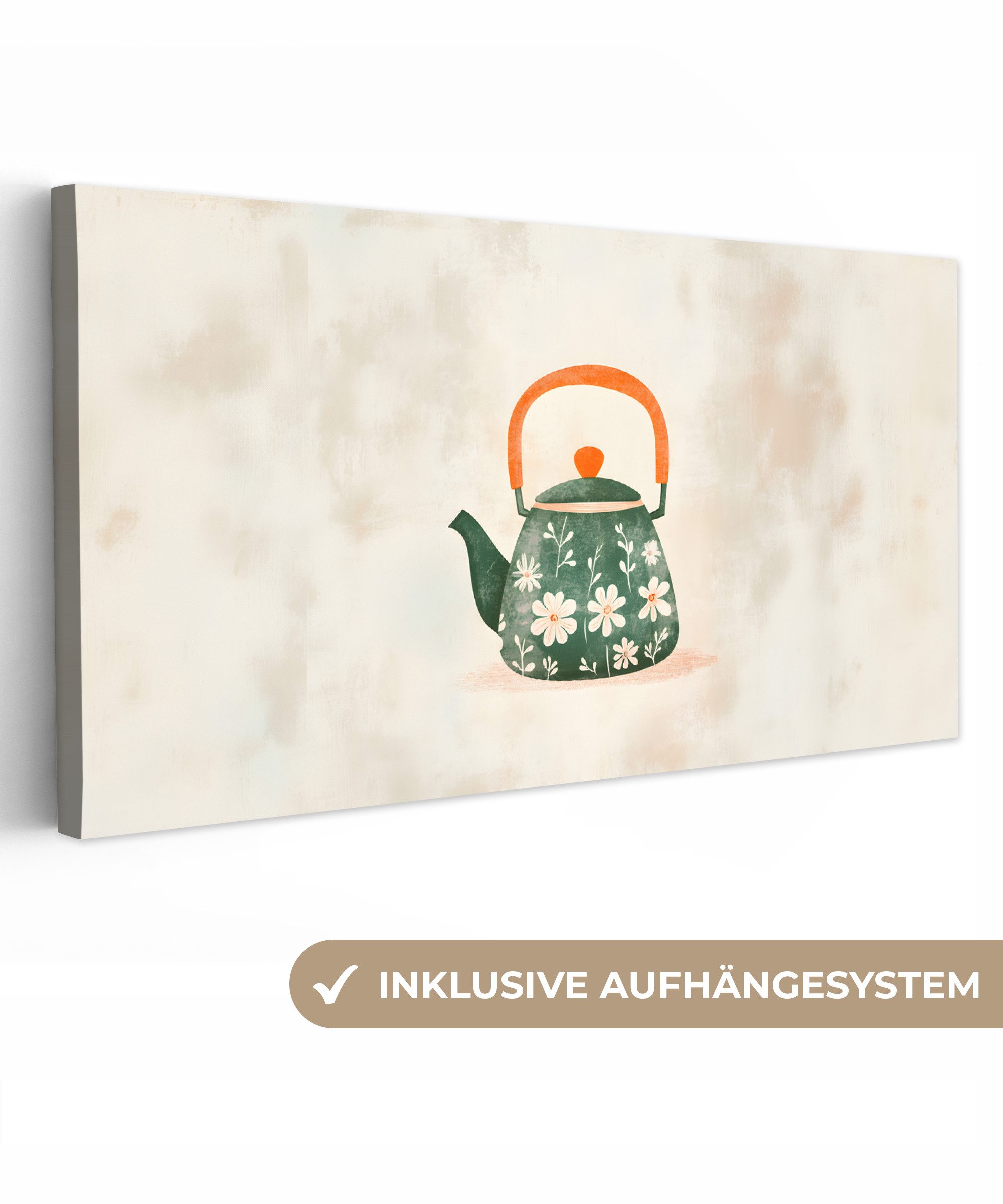 OneMillionCanvasses® Leinwandbild Panorama Teekanne - Grün günstig online kaufen