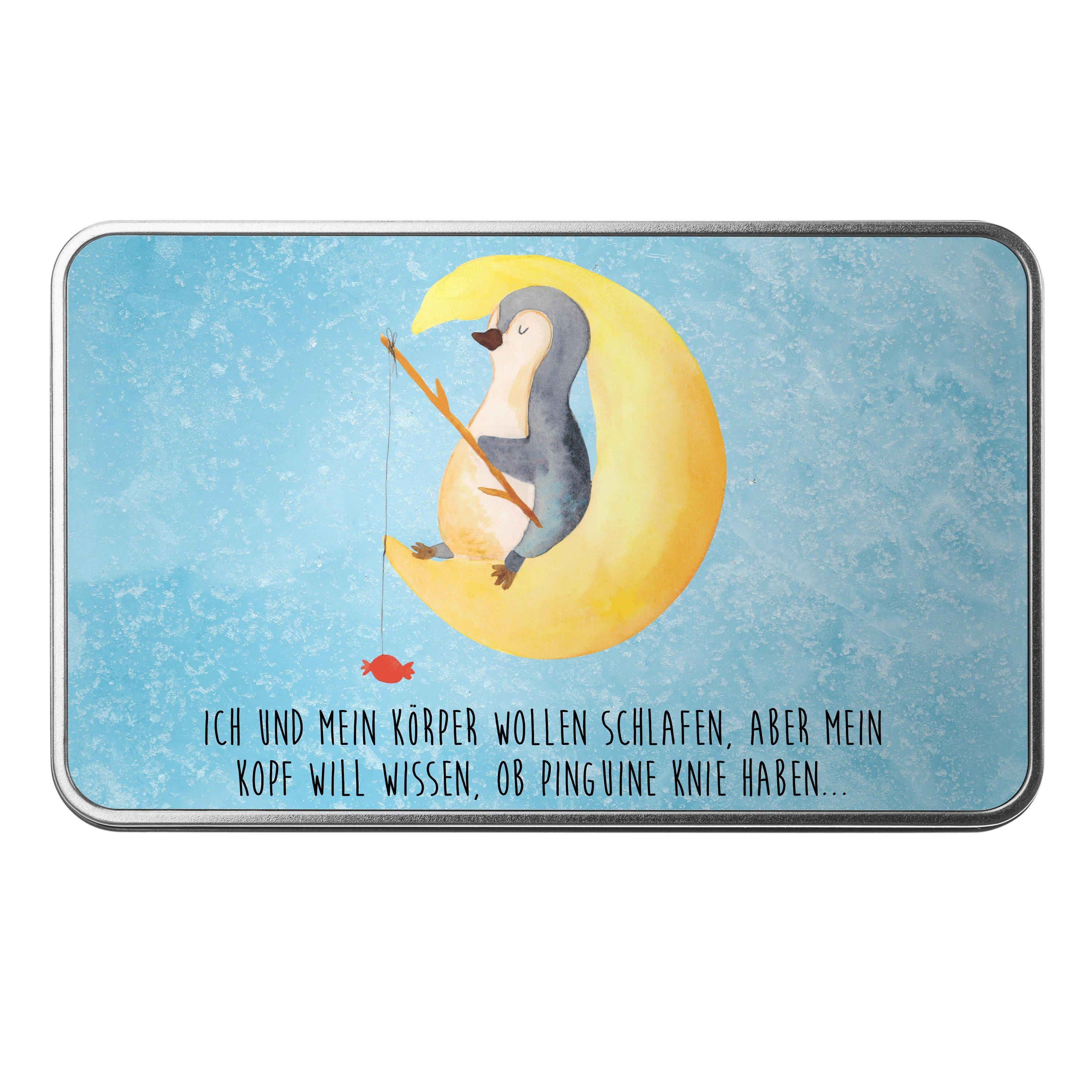 Mr. & Mrs. Panda Dose Pinguin Mond - Eisblau - Geschenk, Einschlafen, schlafen, müde, Blech (1 St)