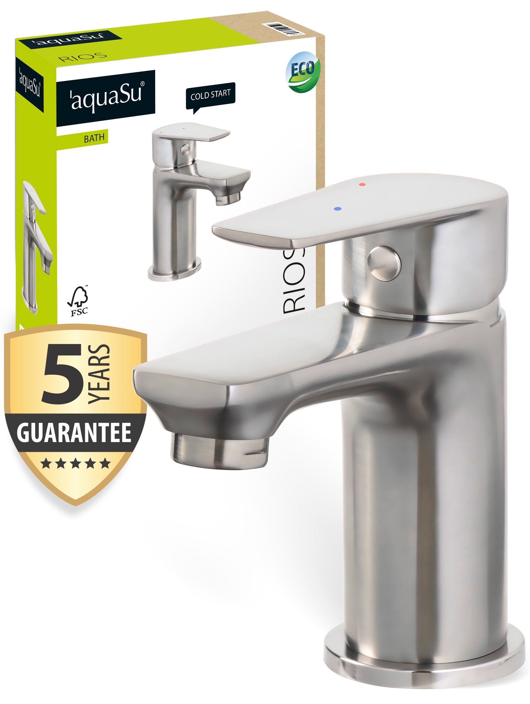 aquaSu Waschtischarmatur Rios Wasserspar-Kartusche, Standmontage, 798723 Edelstahl, Hochdruck