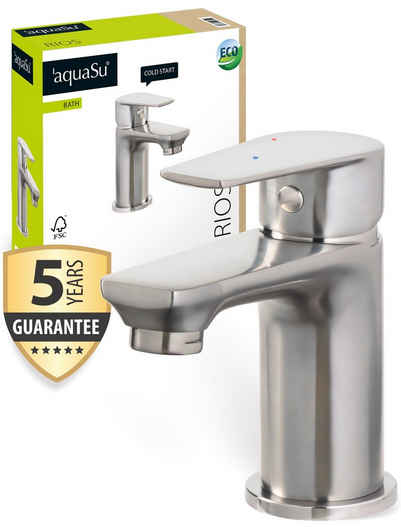 aquaSu Waschtischarmatur Rios Wasserspar-Kartusche, Standmontage, Hochdruck, Edelstahl, 798723