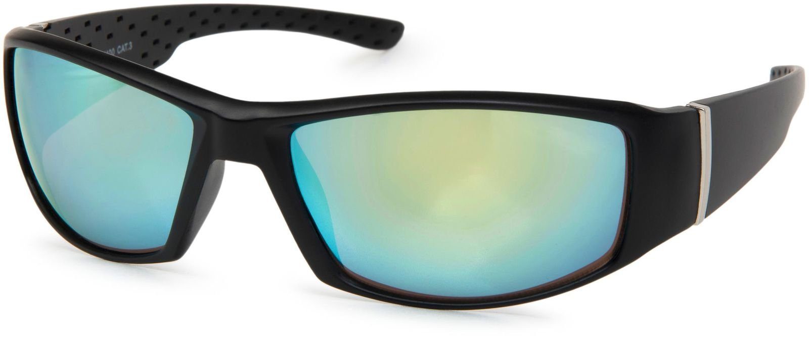 Schwarz Gestell styleBREAKER / Gelb-Hellblau Verspiegelt (1-St) verspiegelt Glas Sonnenbrille