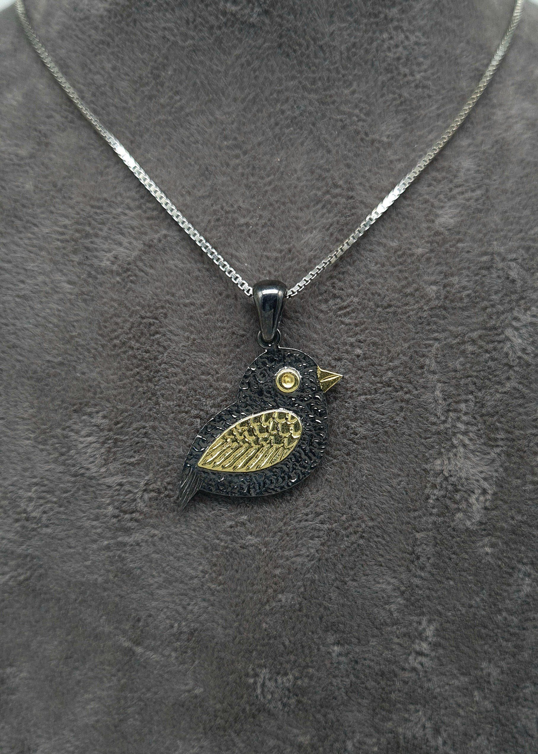 NAHLE Kette mit Anhänger Damen Silberkette Vogel (inklusive Schmuckbox), 925 Silber Anhänger mit Zirkonia - rhodiniert