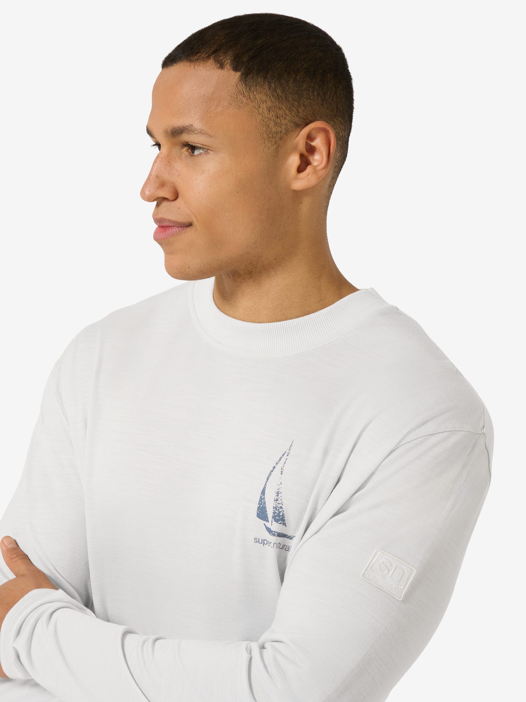SUPER.NATURAL Langarmshirt für Herren, nachhaltig, Merino mit Sommer-Motiv, atmungsaktiv