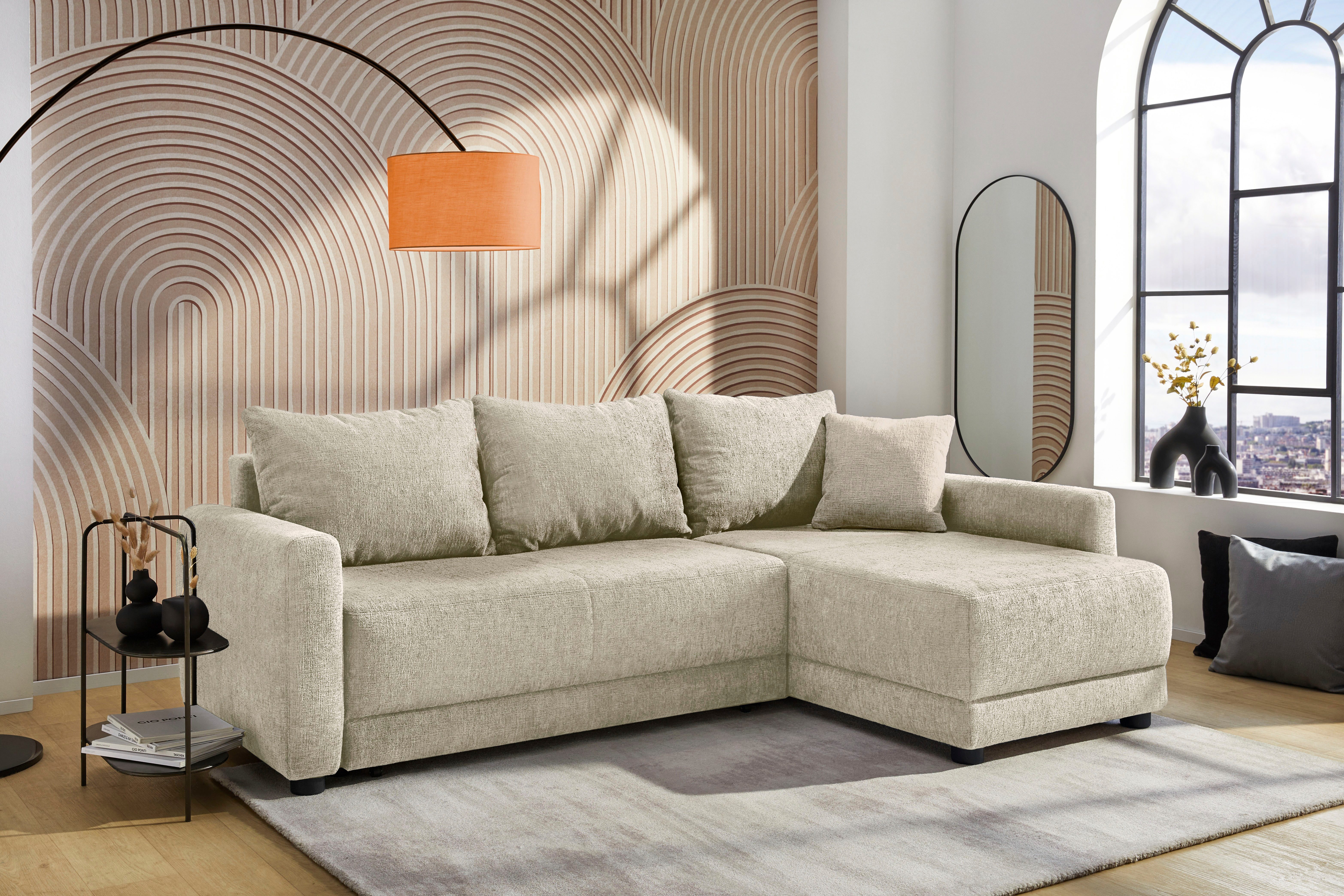 Jockenhöfer Gruppe Ecksofa Venezia, inklusive Bettfunktion und Bettkasten, Ottomane links oder rechts montierbar, inkl. Rücken- und Zierkissen