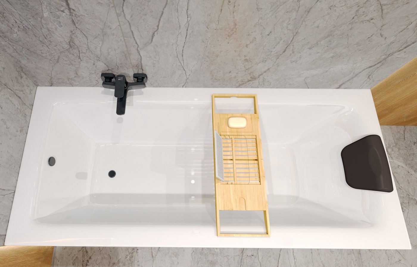 Thumbnail - KOLMAN Badewanne Rechteck TALIA 120x70 mit Wannenträger + Kopfstütze