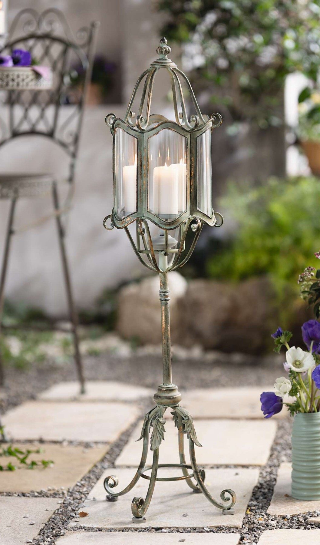 Dekoleidenschaft Kerzenlaterne Metall Standlaterne "Shabby Grey" 112 cm hoc günstig online kaufen