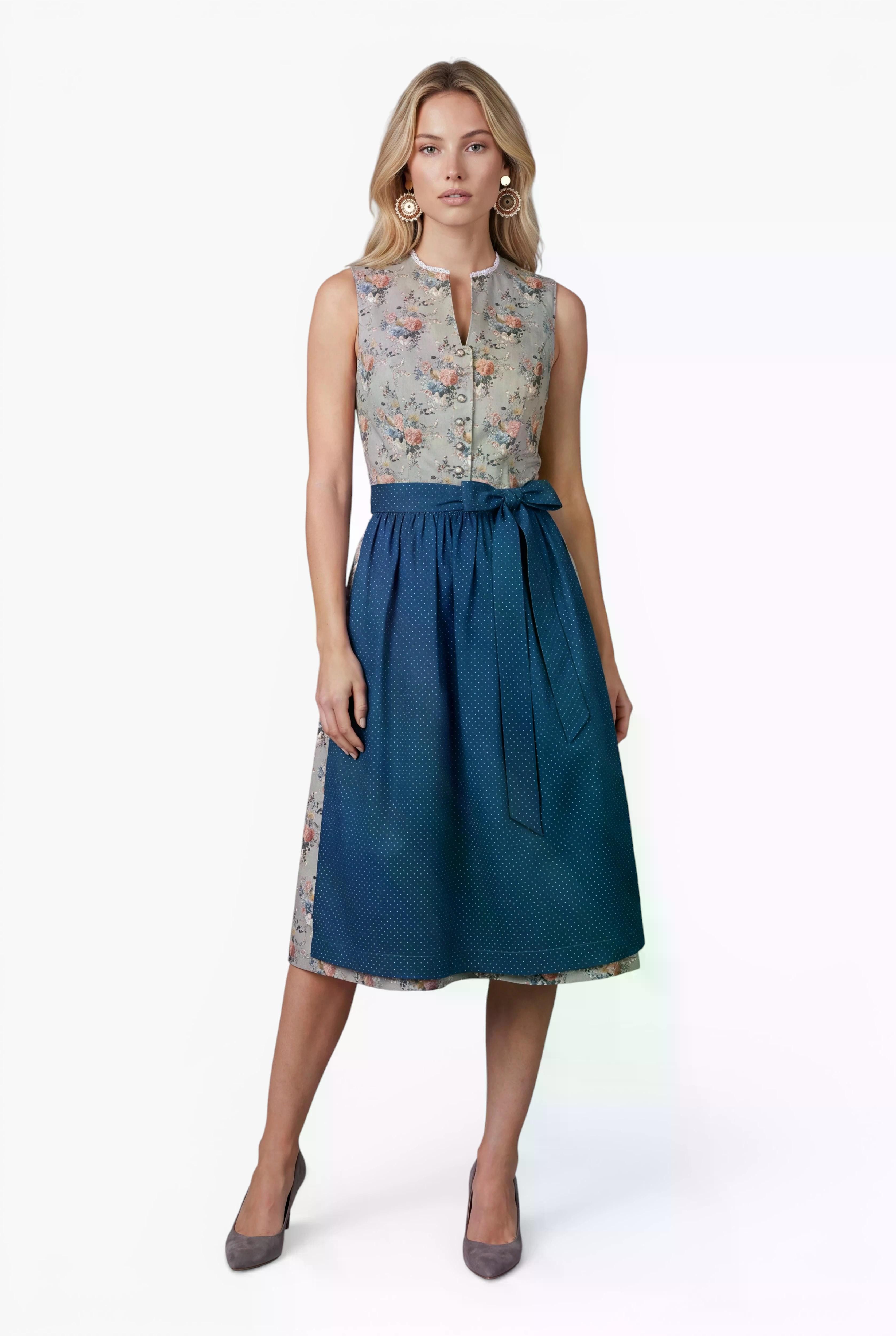 Ramona Lippert Dirndl Tara Damen 2 teiliges geblümt hochgeschlossen Olivgrün Rocklänge 70 cm