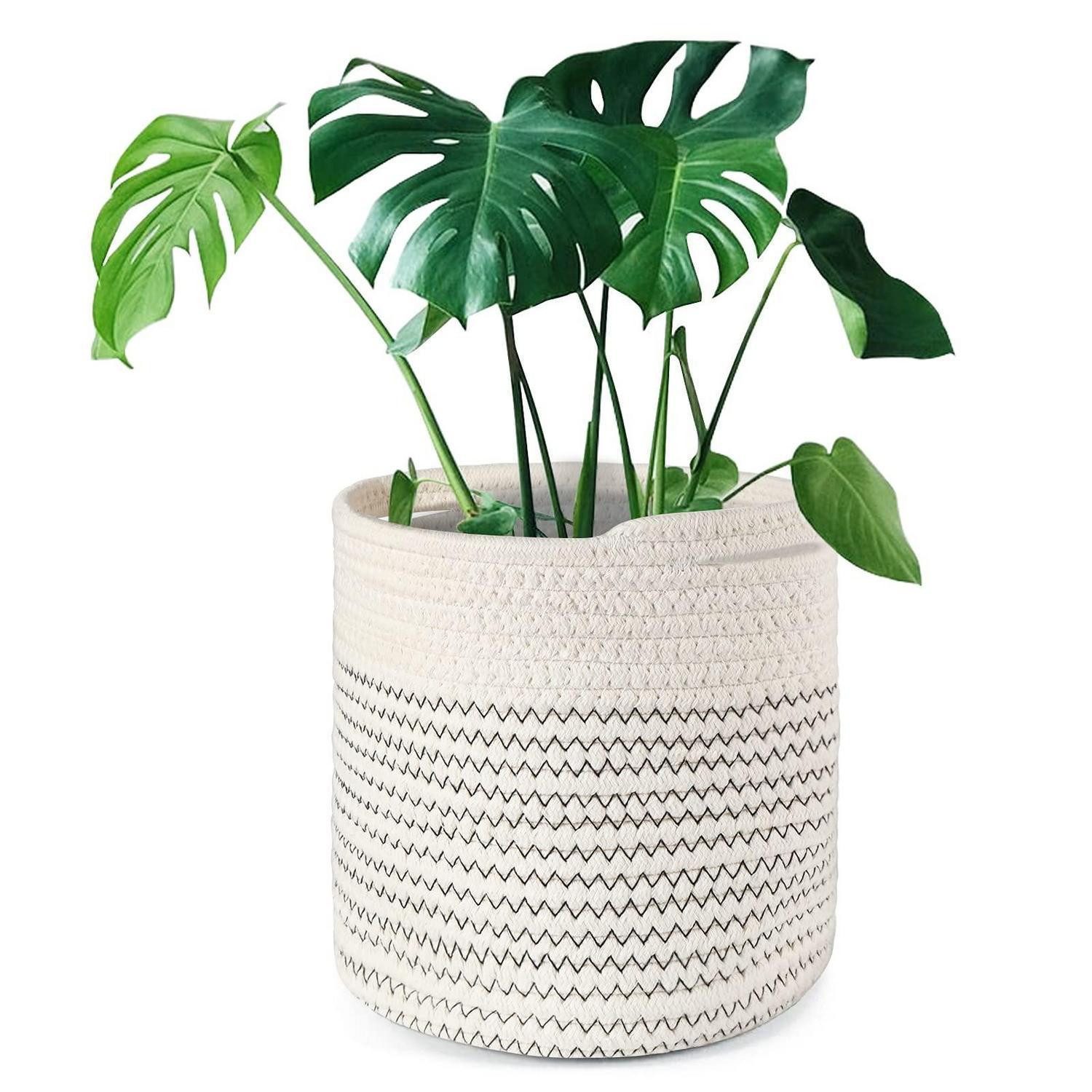 LuxusKollektion Übertopf Blumentopf Baumwolle Aufbewahrungskorb Einsatz 20cm Schwarz und Weiß