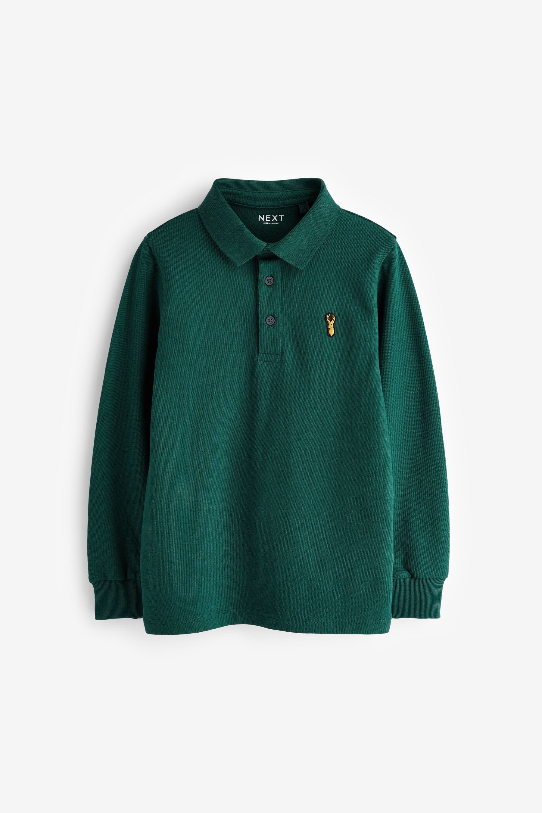 (1-tlg) Next Langärmeliges Dark Langarm-Poloshirt Polo-Shirt Green
