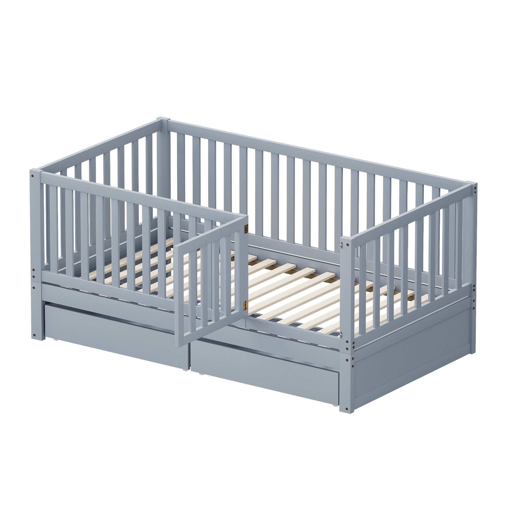 Flieks Kinderbett, Holzbett Einzelbett Rausfallschutz 2 Schubladen 90x200cm günstig online kaufen