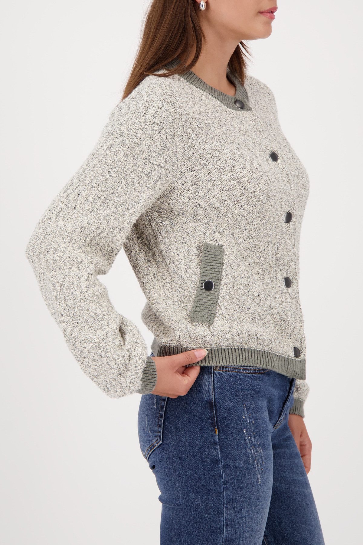Monari Strickjacke Jacke Strickjacke Tweed Regular fit mit Rundhalsausschnitt