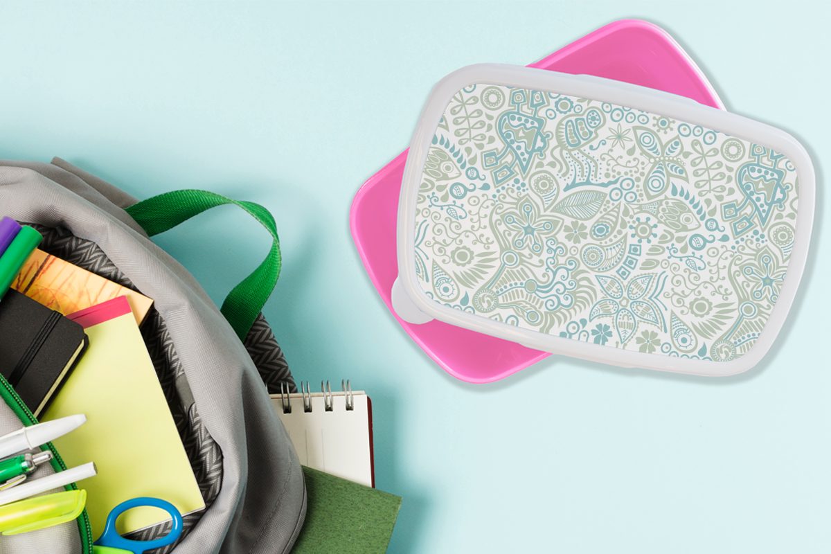 MuchoWow Lunchbox Schmetterlinge Abstrakt, Brotdose Muster Kunststoff, für Kunststoff - Brotbox Erwachsene, (2-tlg), - Kinder, Mädchen, rosa Snackbox