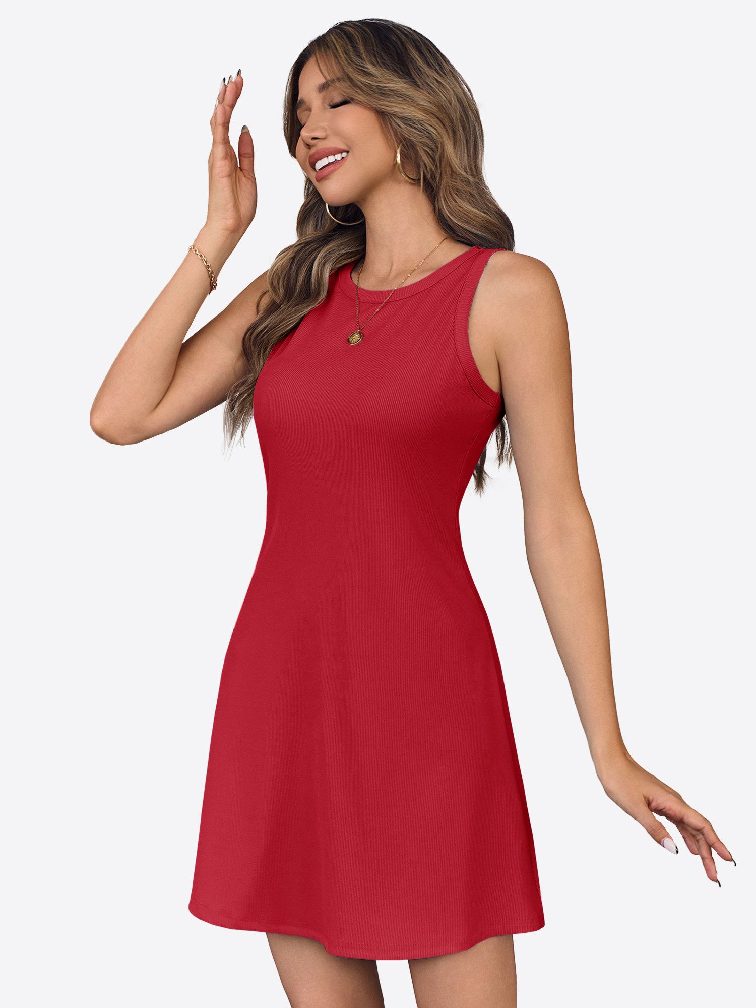 Imily Bela Strickkleid Damen Ärmelloses Kleid mit Rundhals (Packung, 1-tlg., 1per-Pack) in Unifarbe